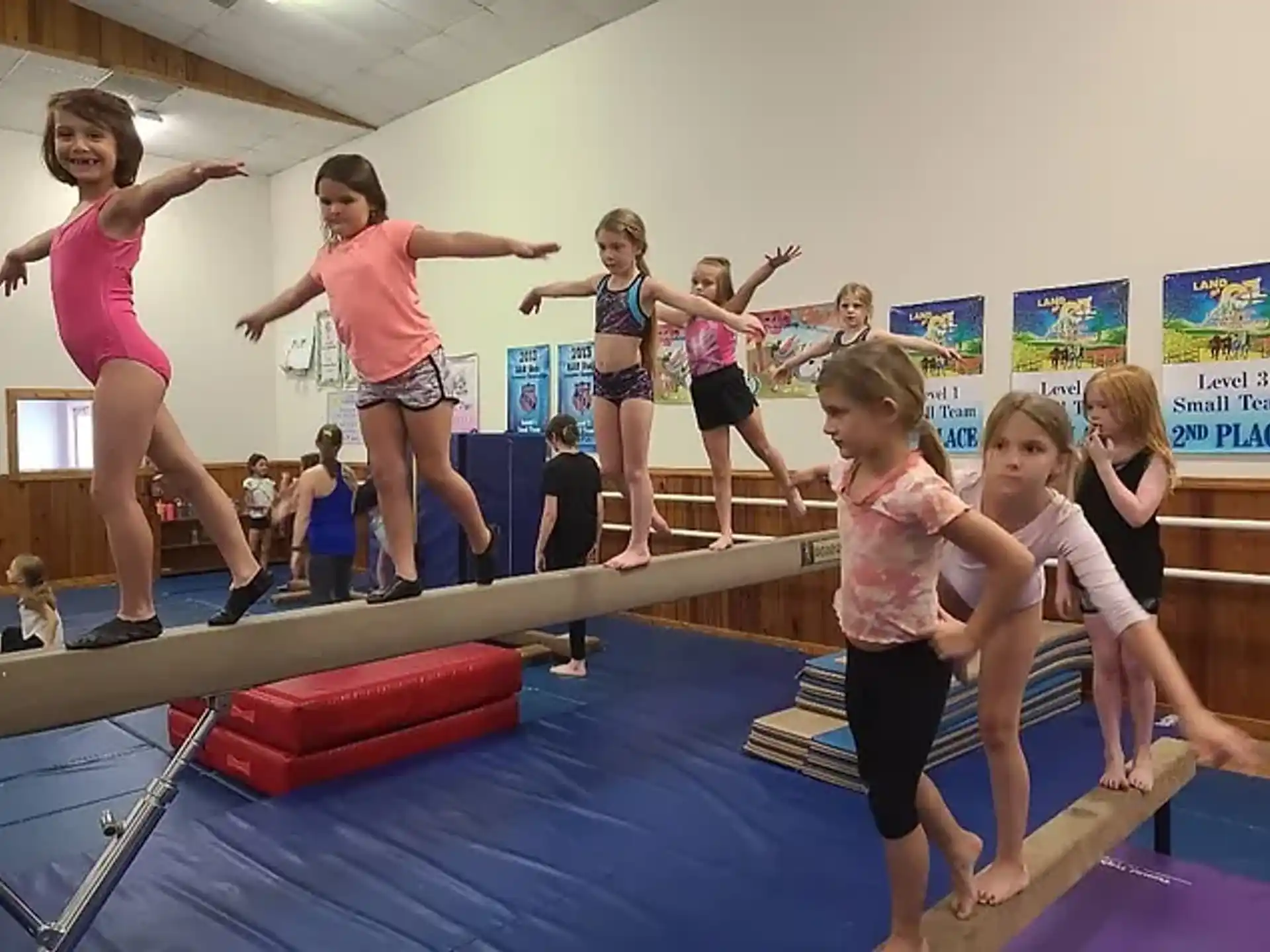 a group of girls exercising