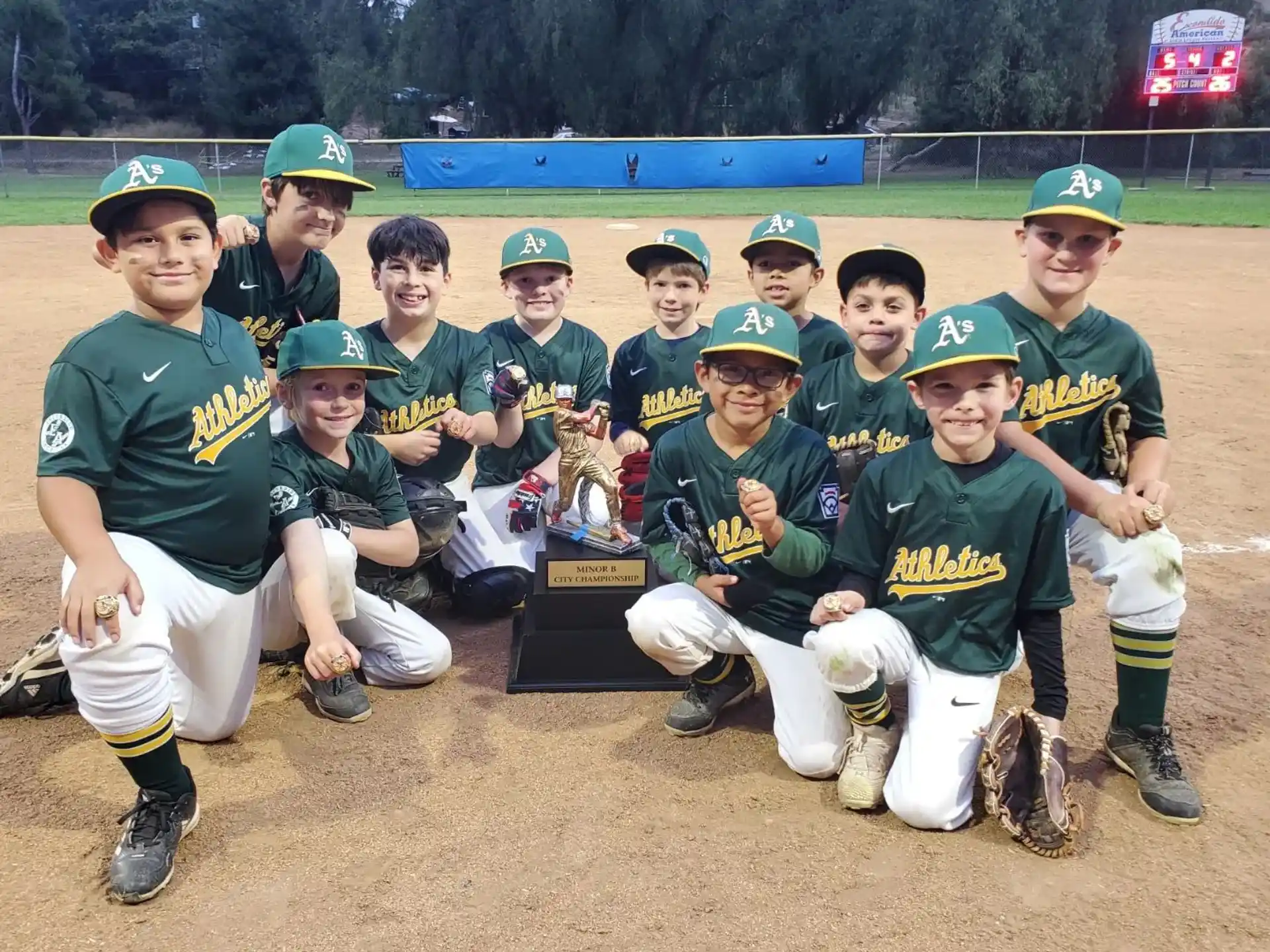 a group of kids in baseball uniforms