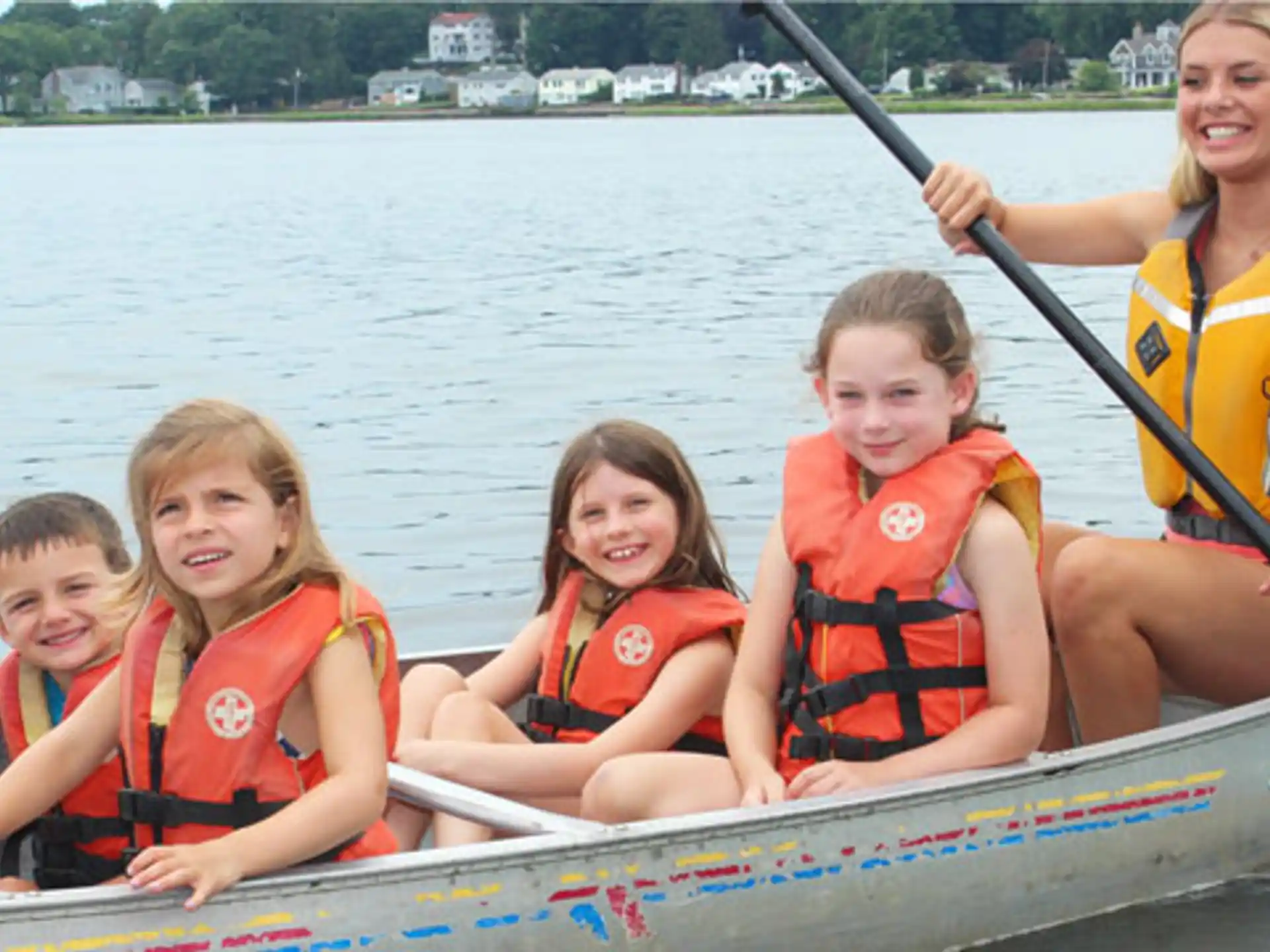 a group of people in a boat