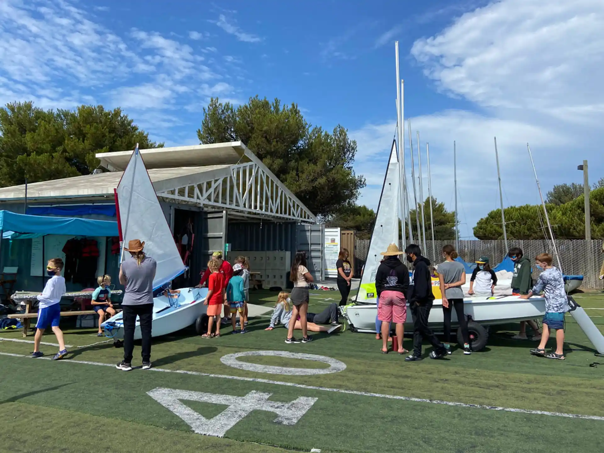 a group of people at a boat show