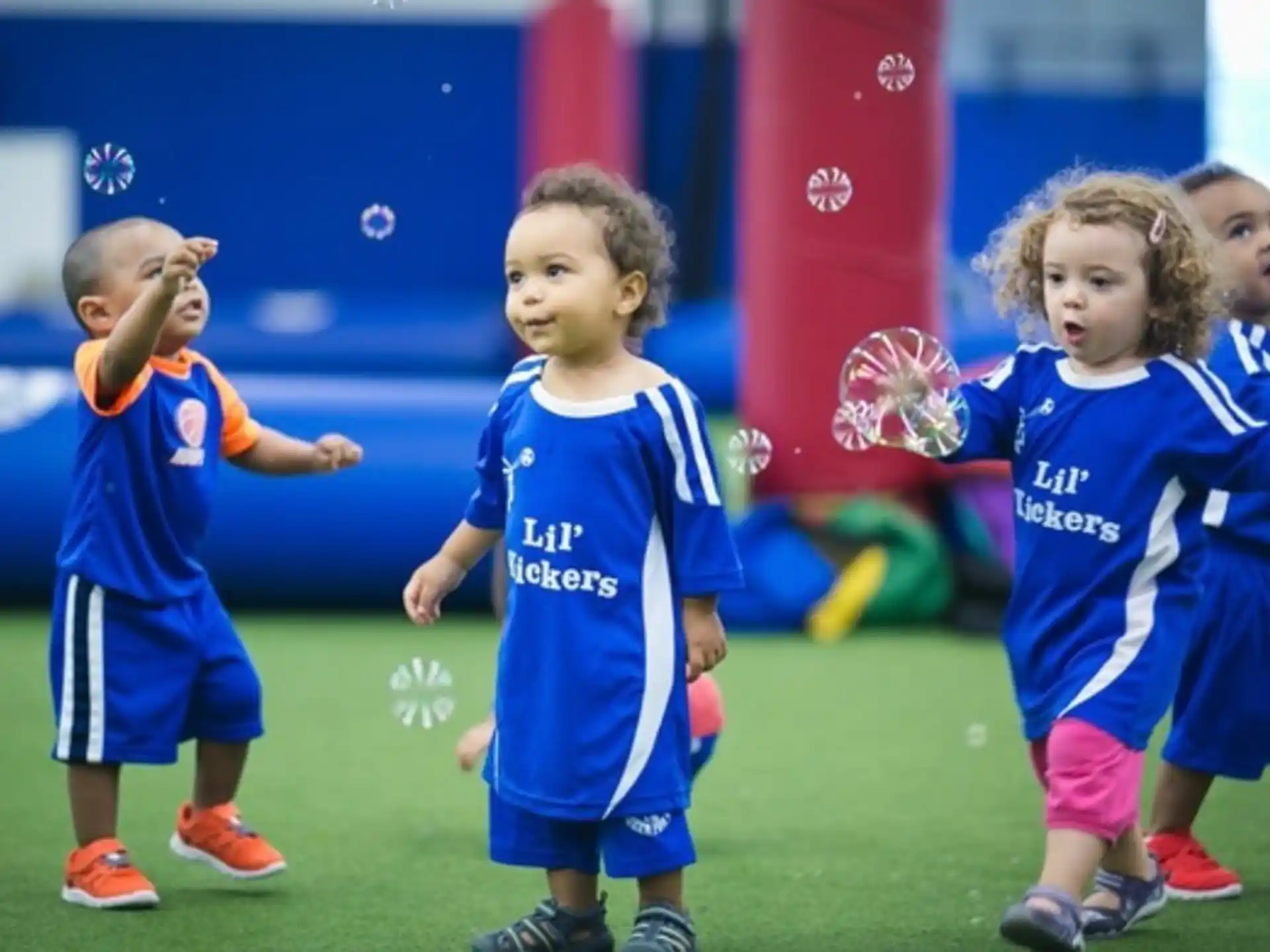 a group of children in blue uniforms
