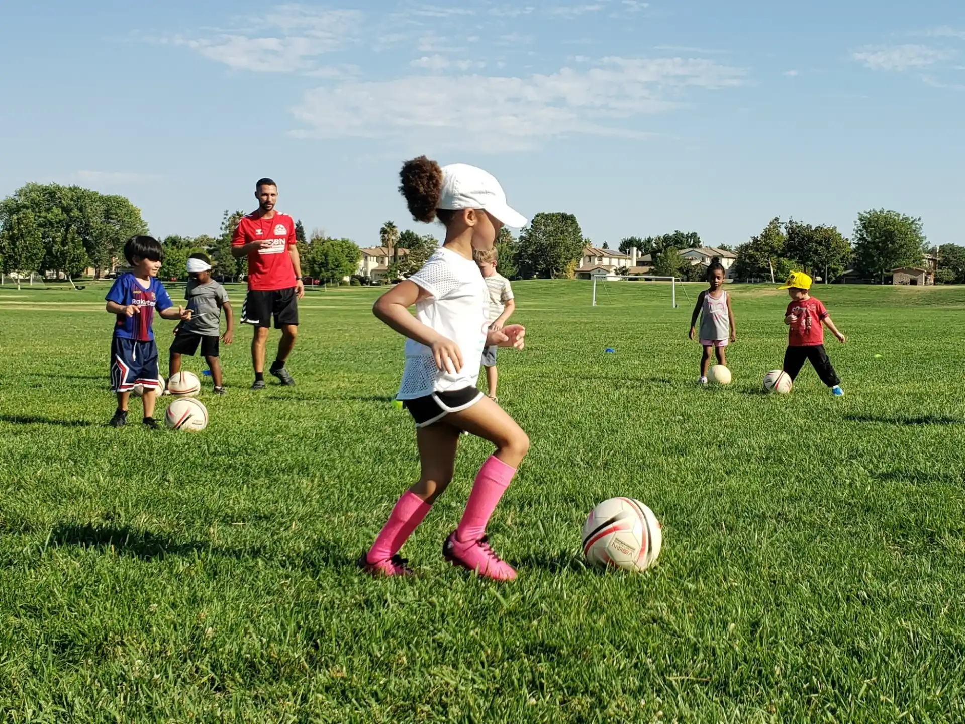 a girl playing football