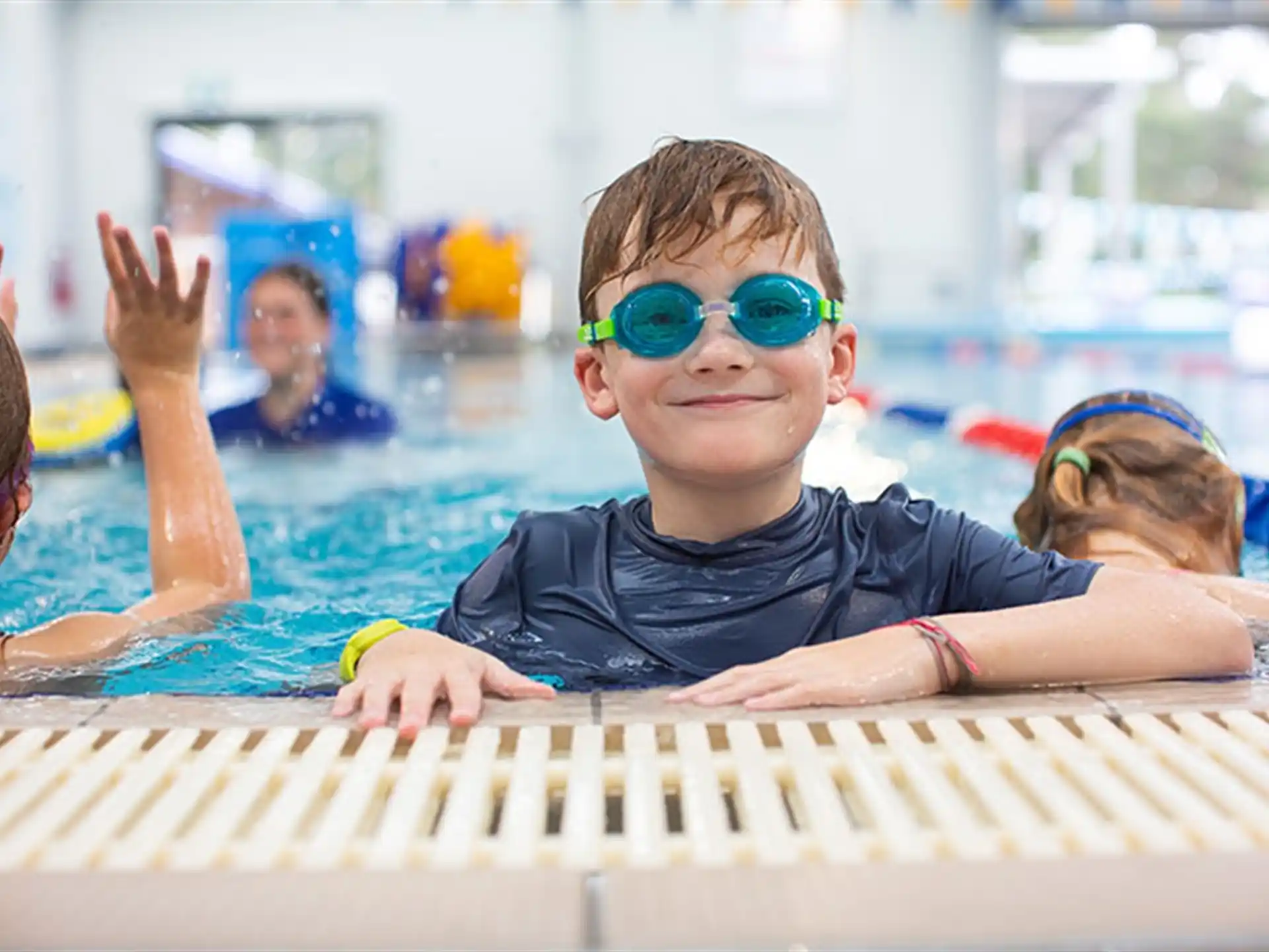 a boy in a pool
