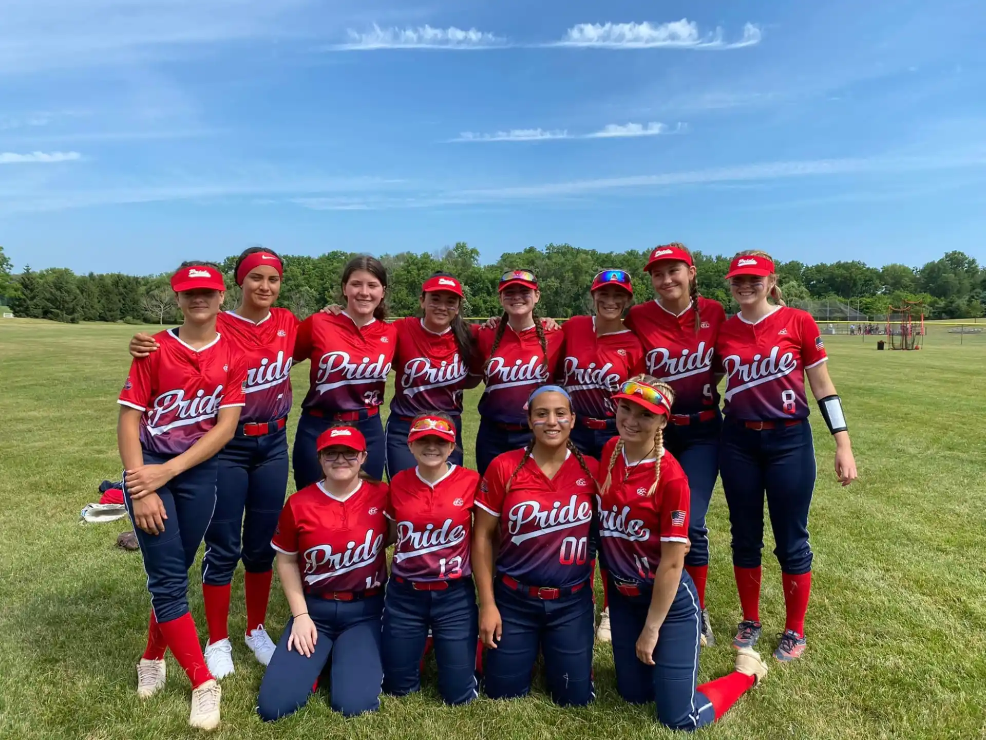 a group of people in red uniforms