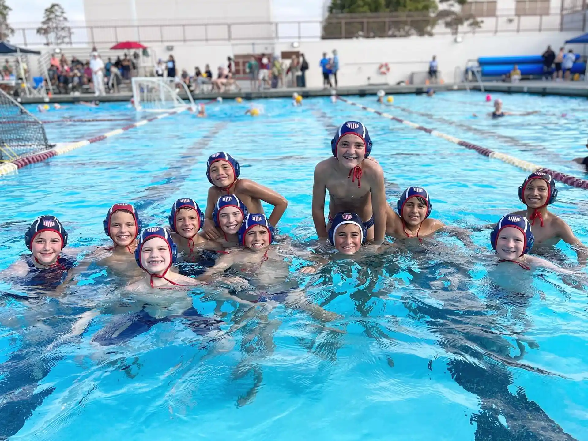 a group of people in a pool