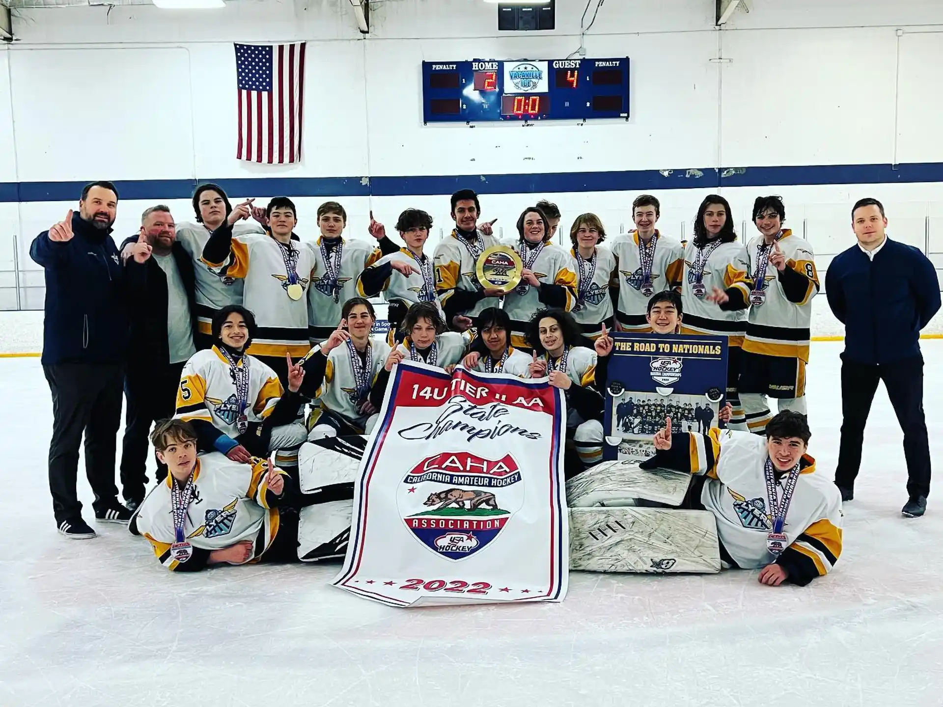 a group of people posing for a photo with a hockey team