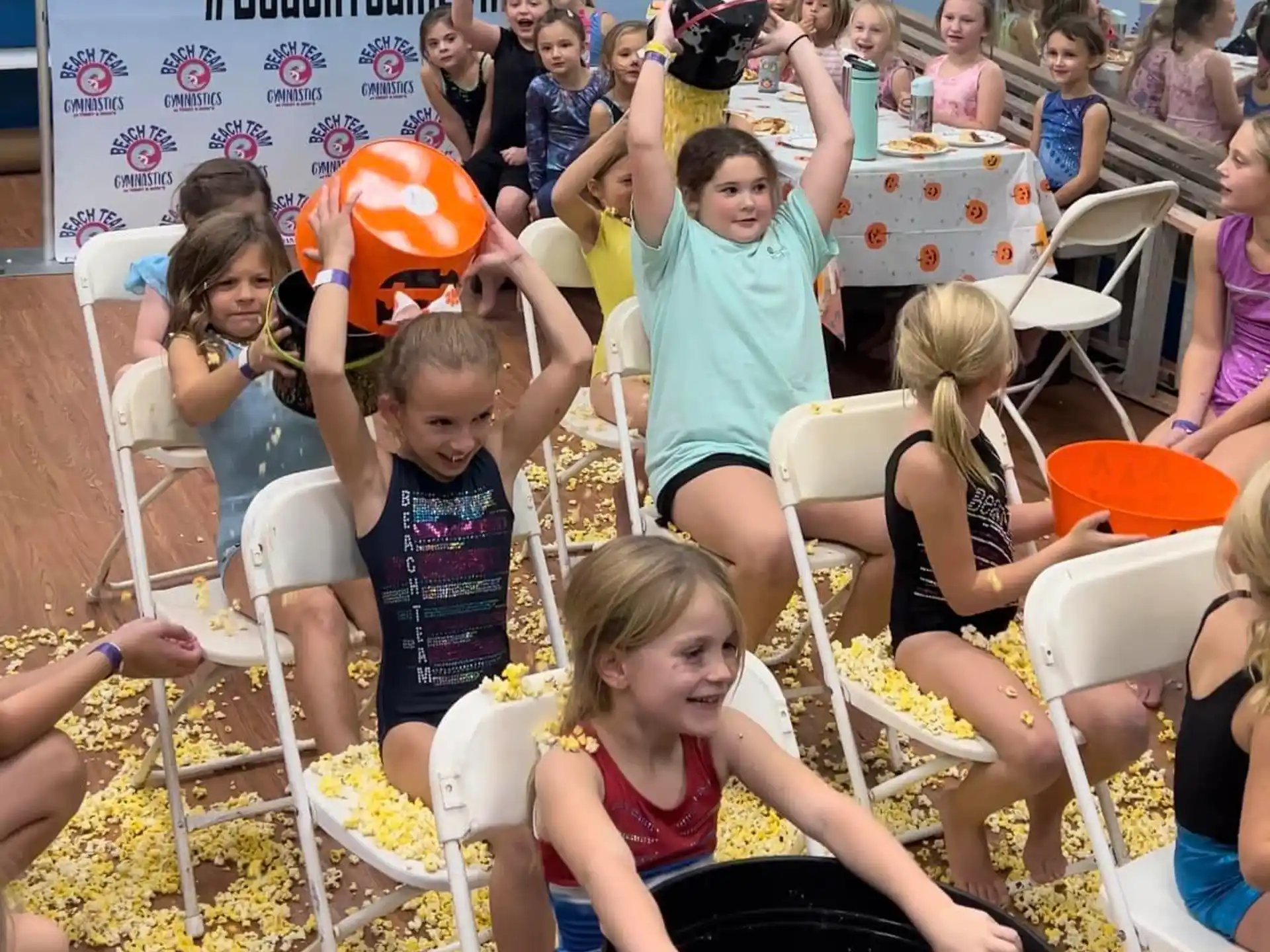 a group of people sitting in chairs