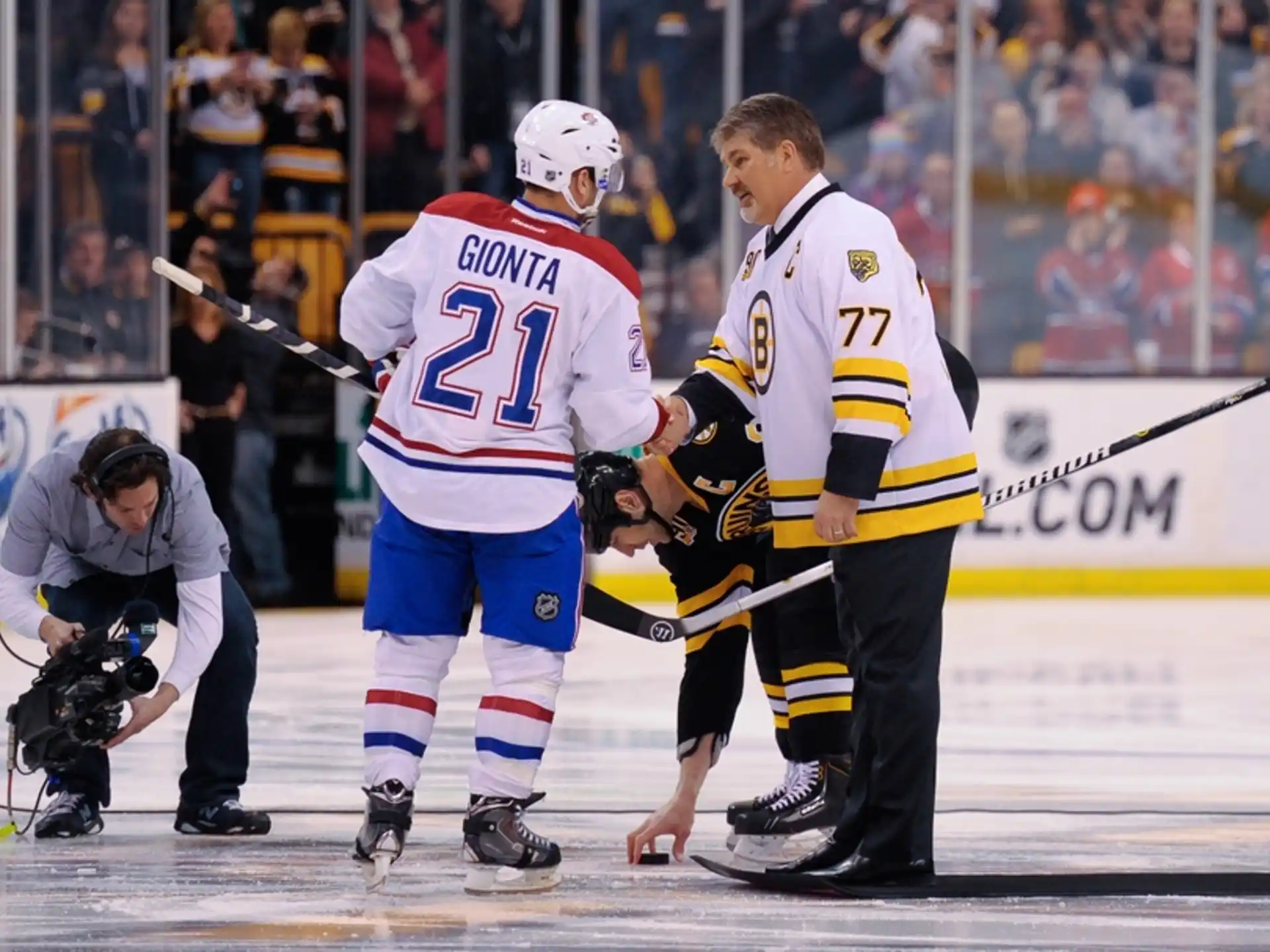 a group of hockey players on ice