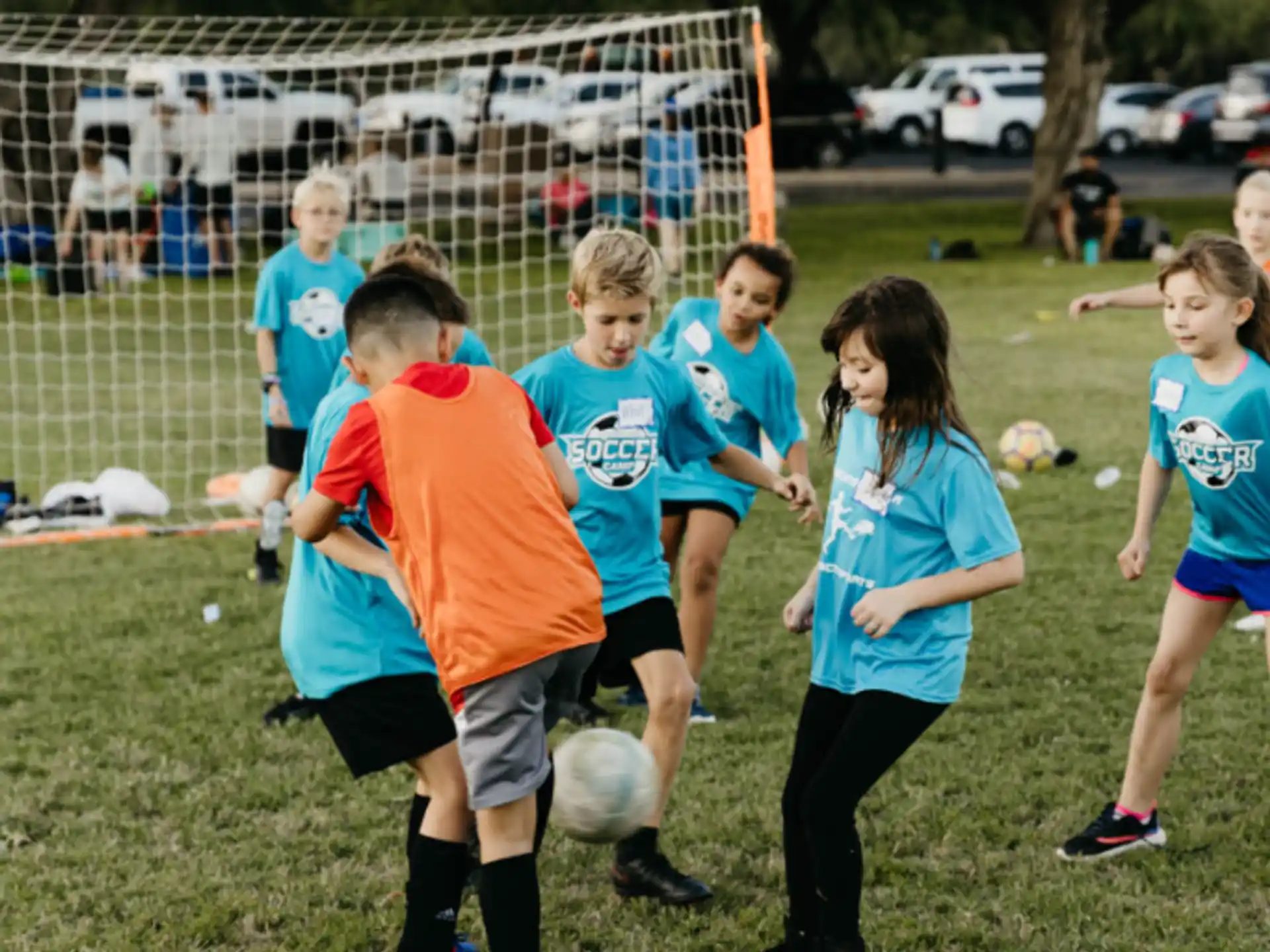 a group of kids playing football
