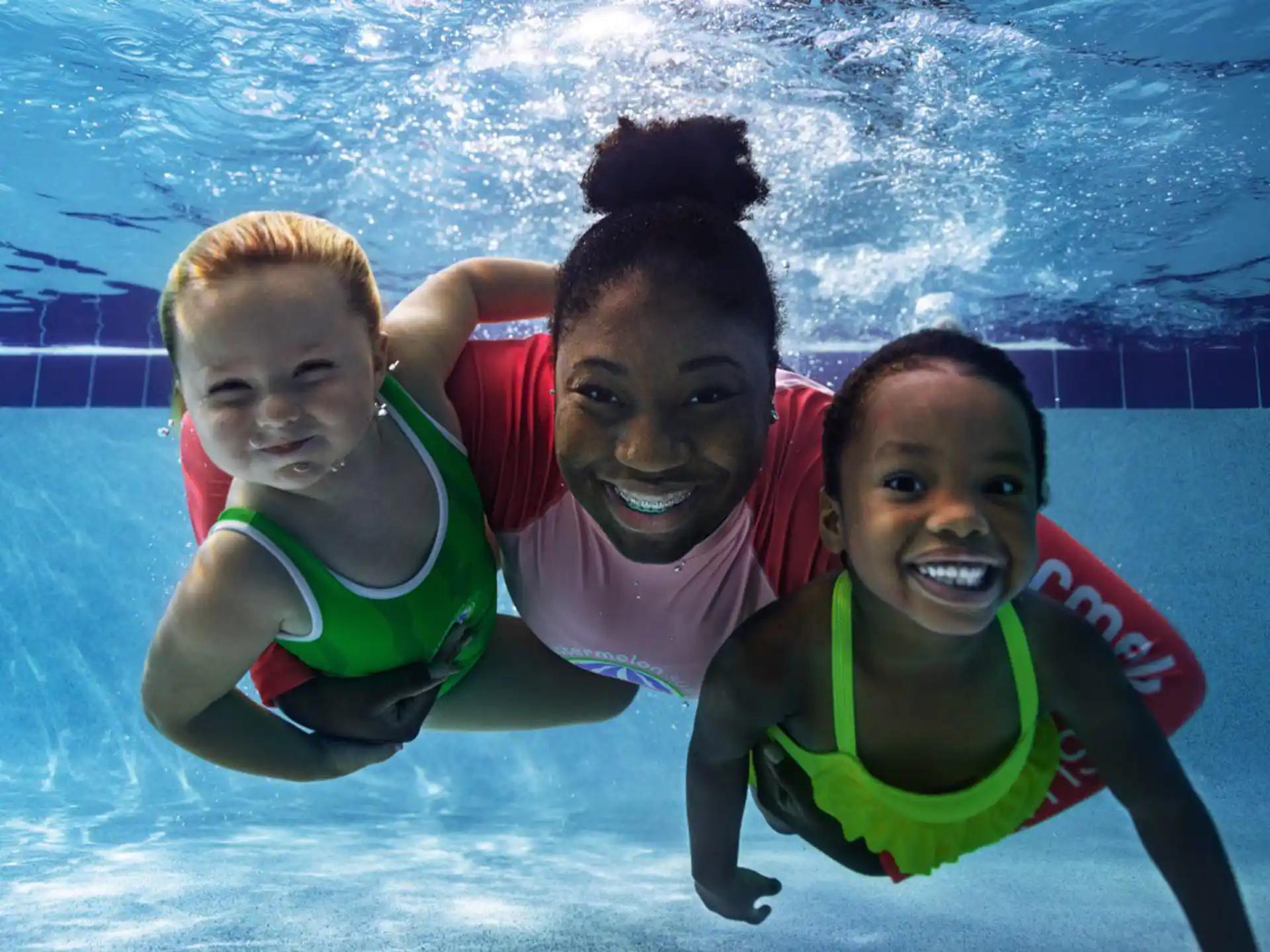 a group of people in a pool