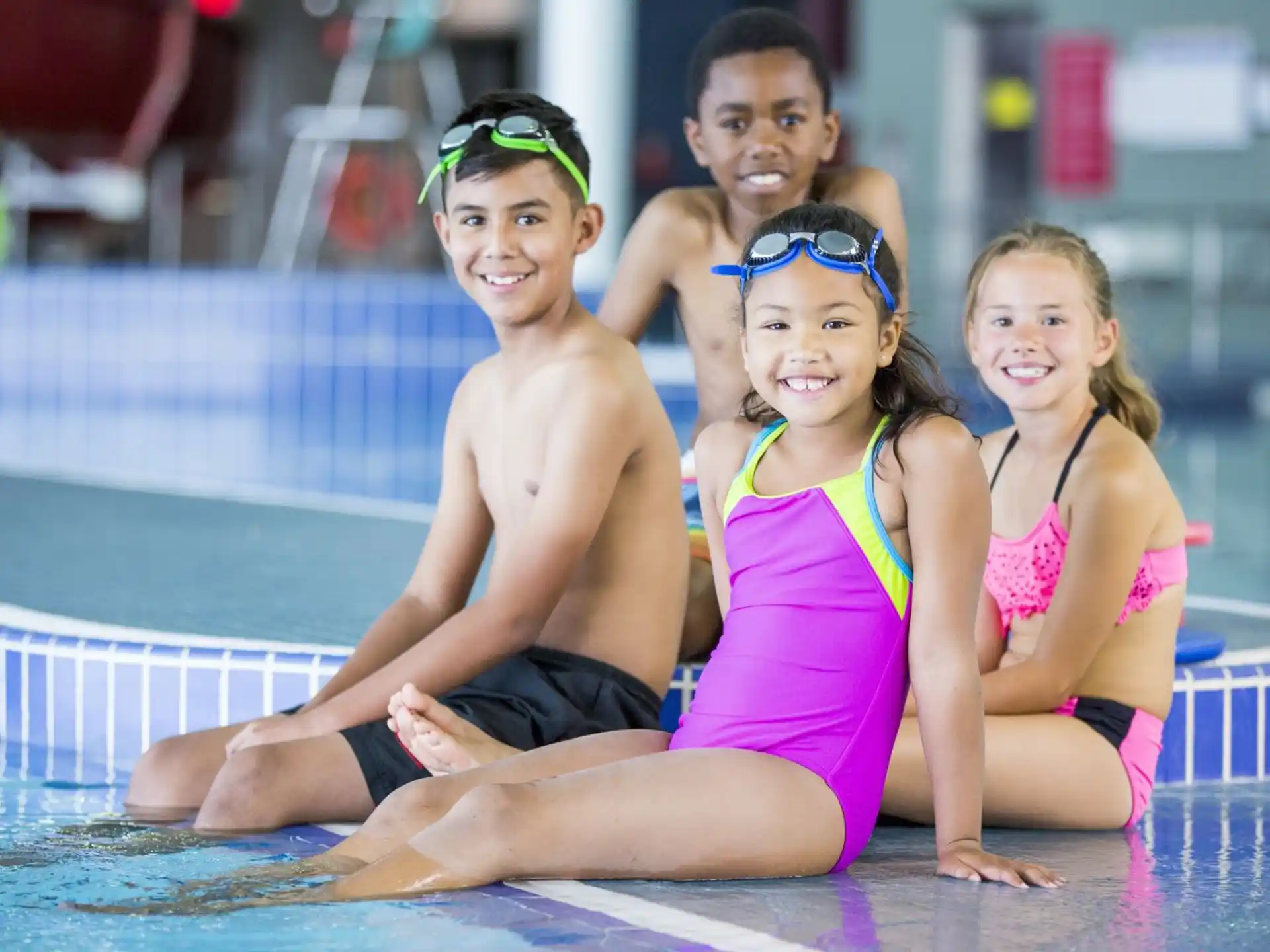 a group of people in a pool
