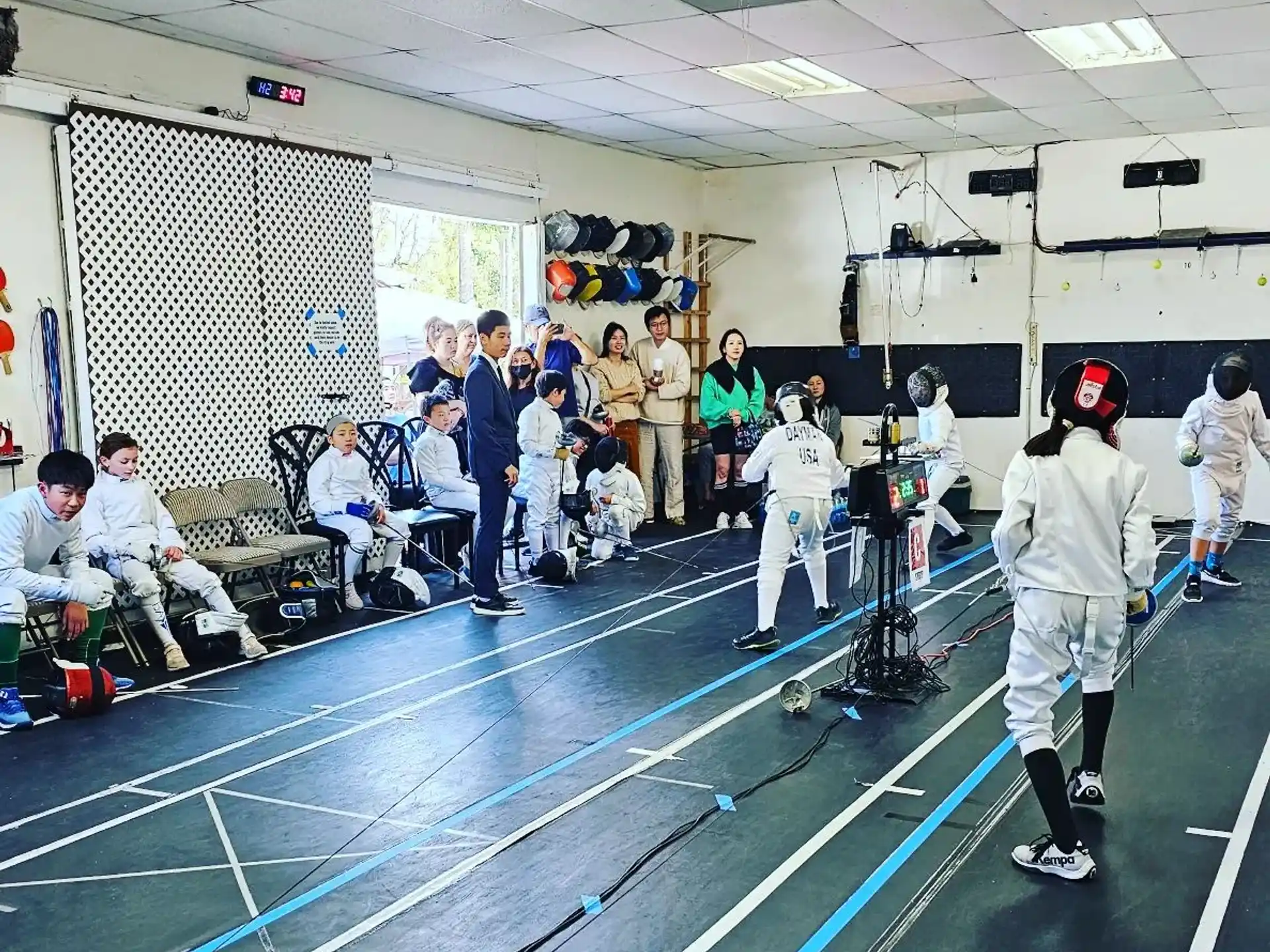 a group of people in a gym