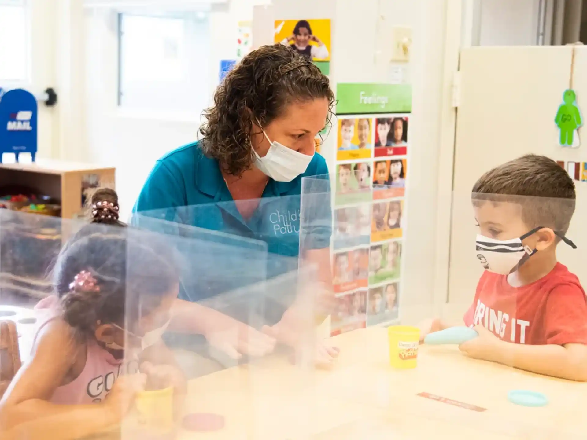 a person and a few children wearing masks
