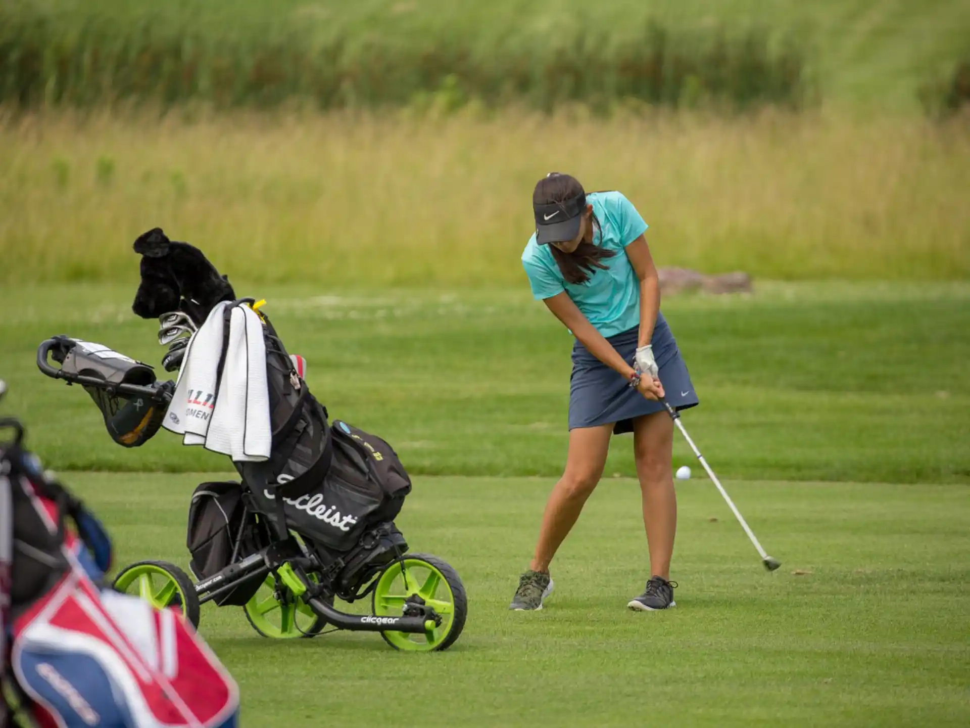 a person playing golf with a dog