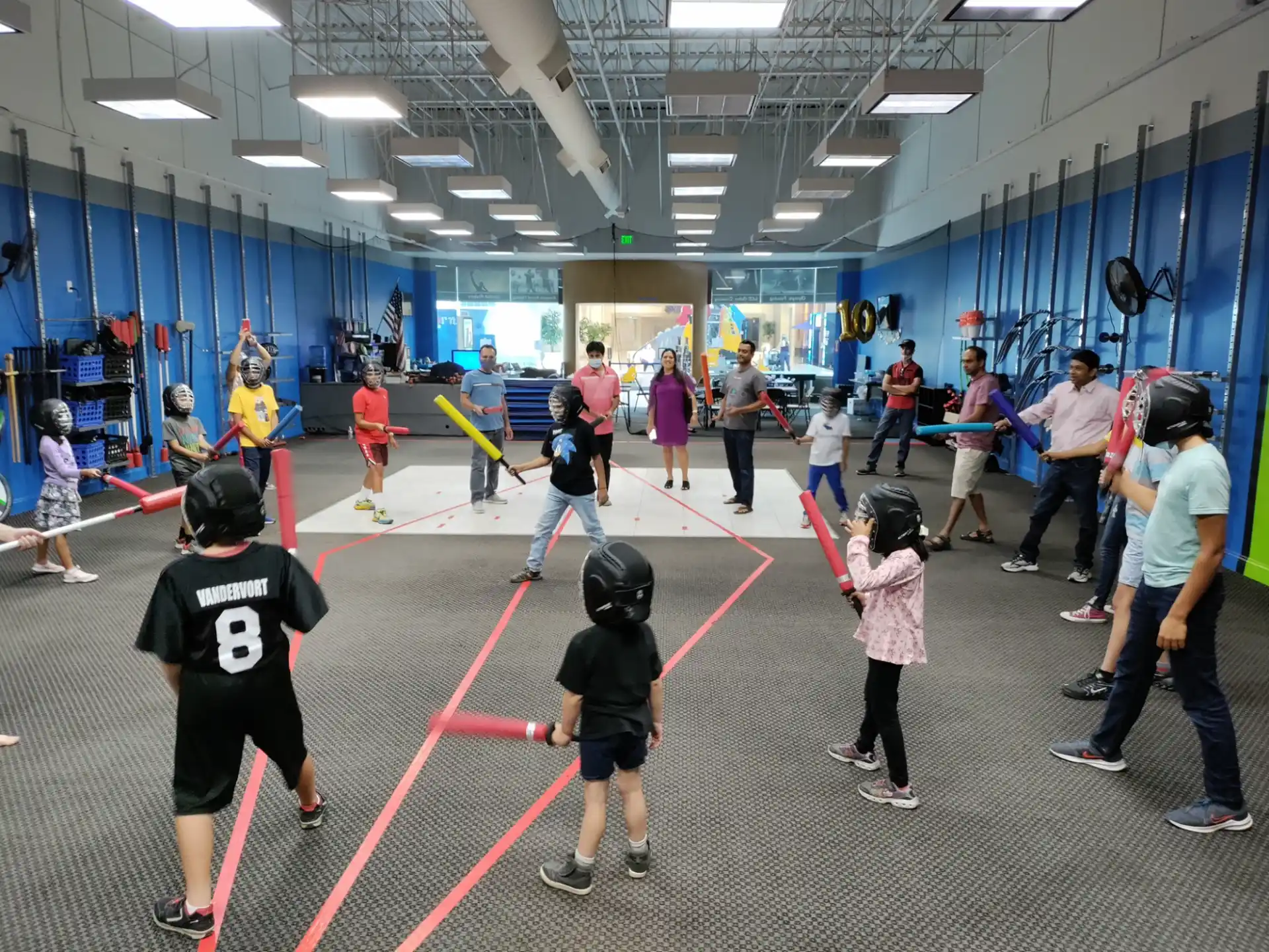 a group of people in a gym