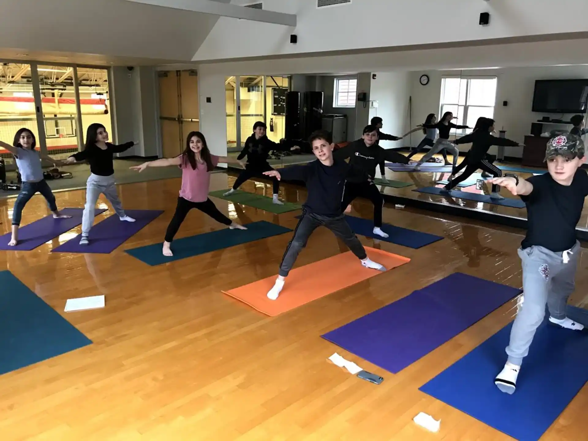 a group of people exercising