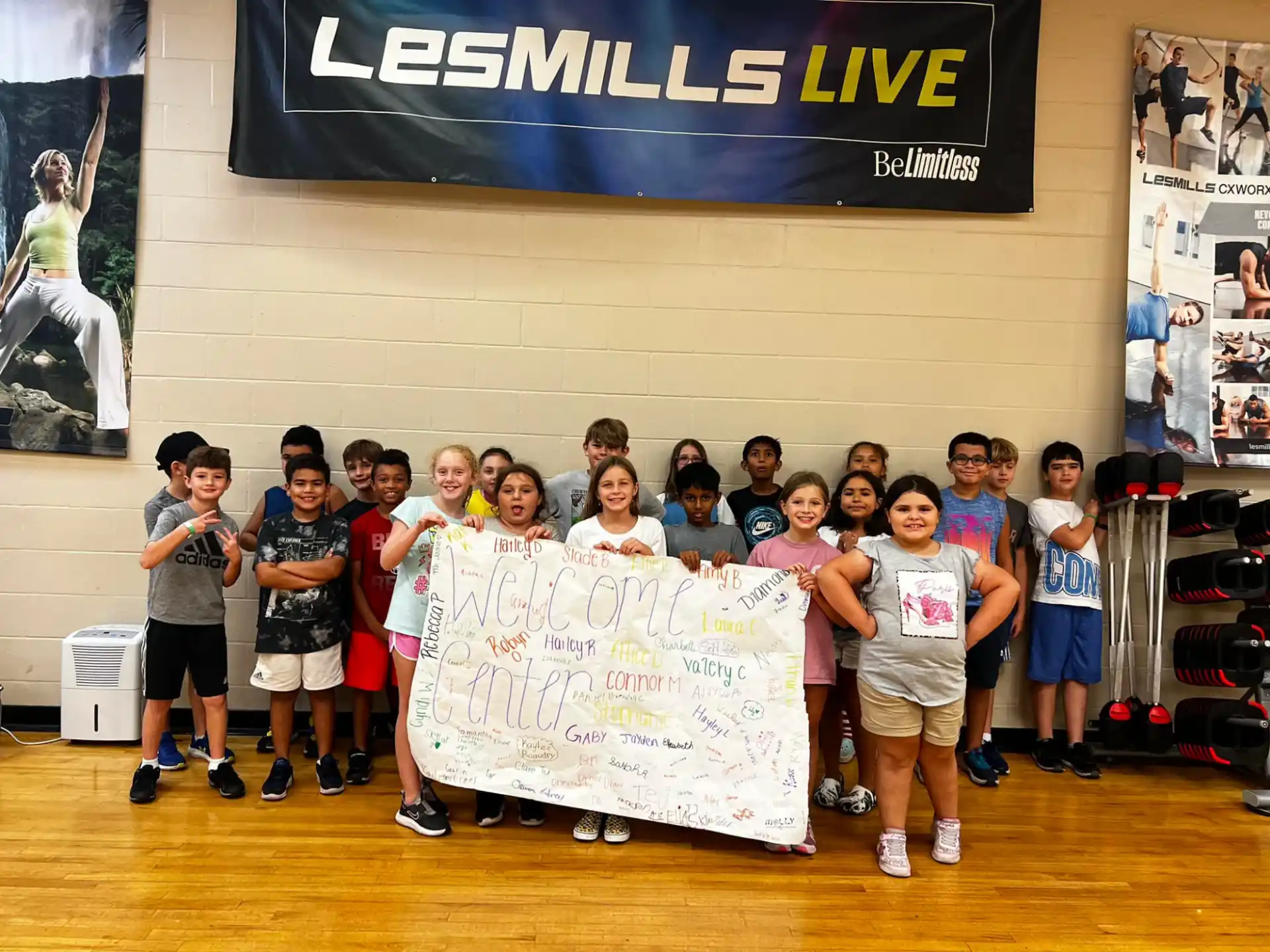 a group of people holding a banner