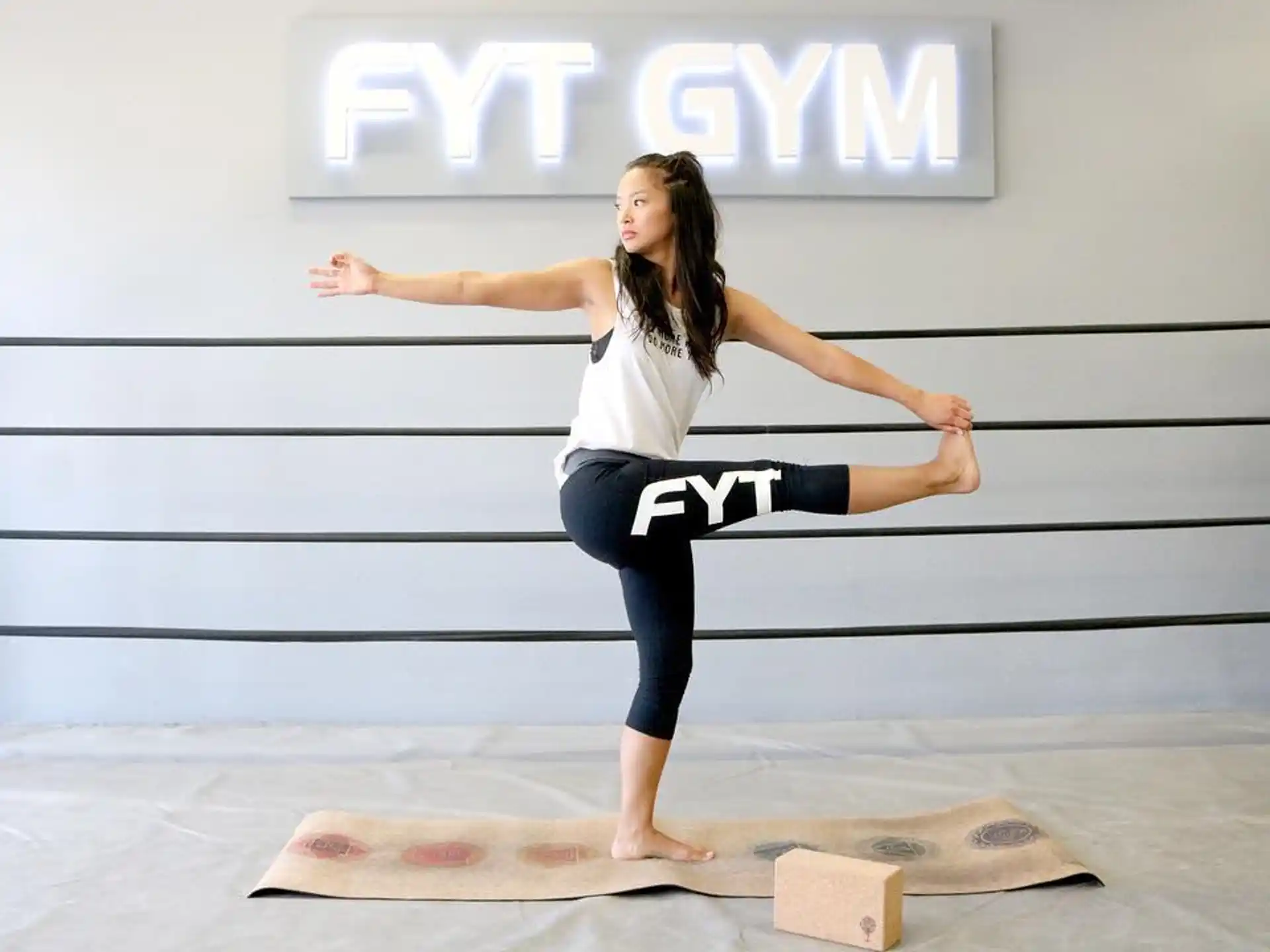 a woman doing yoga