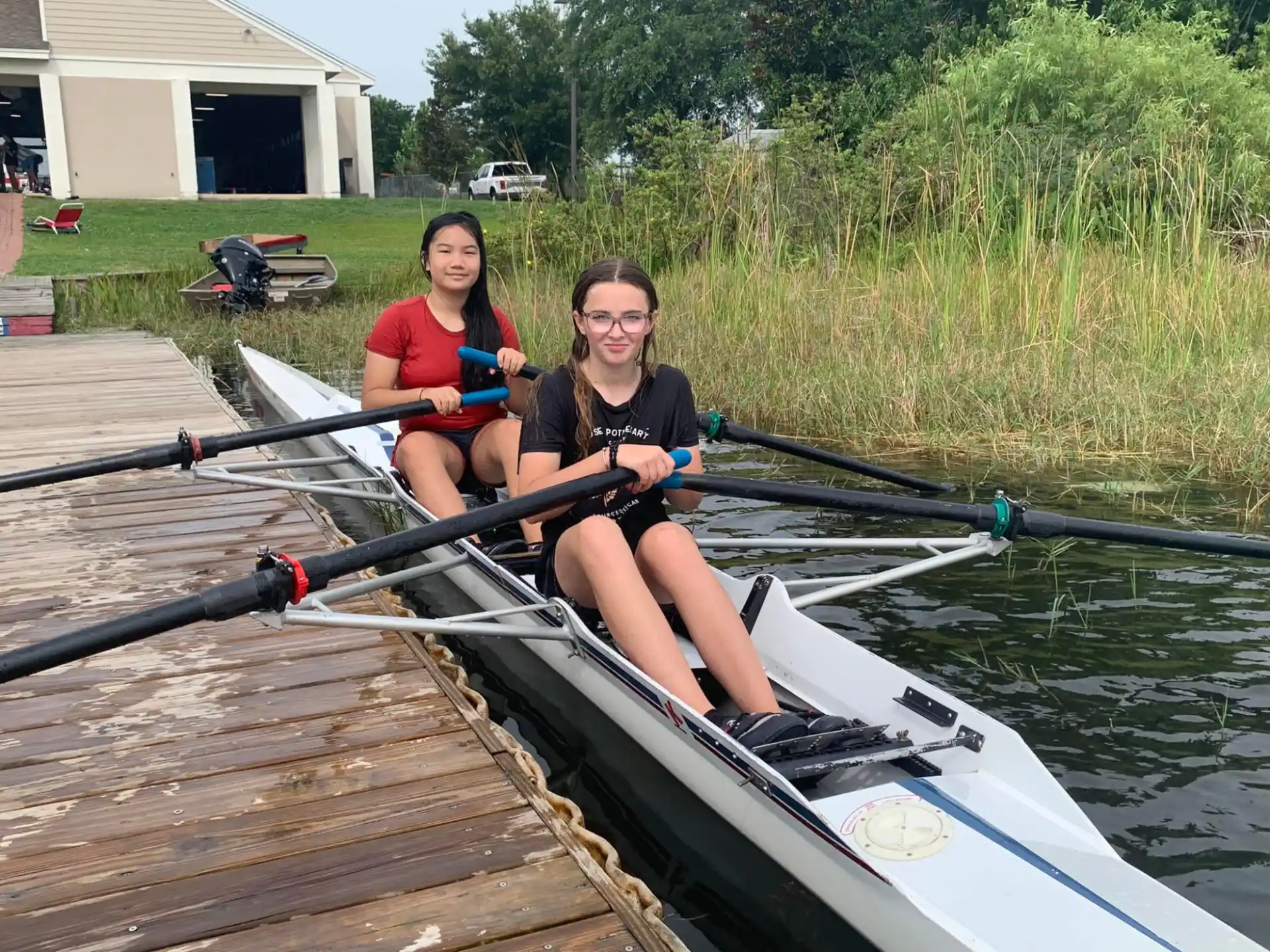 two women in a canoe