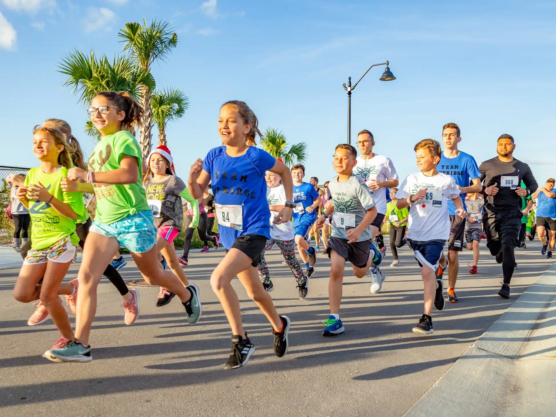 a group of people running