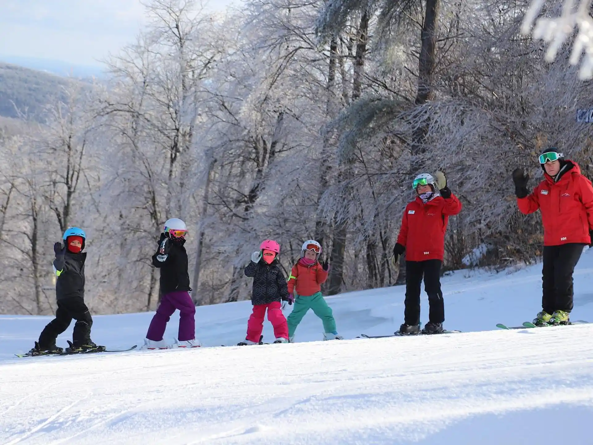 a group of people skiing