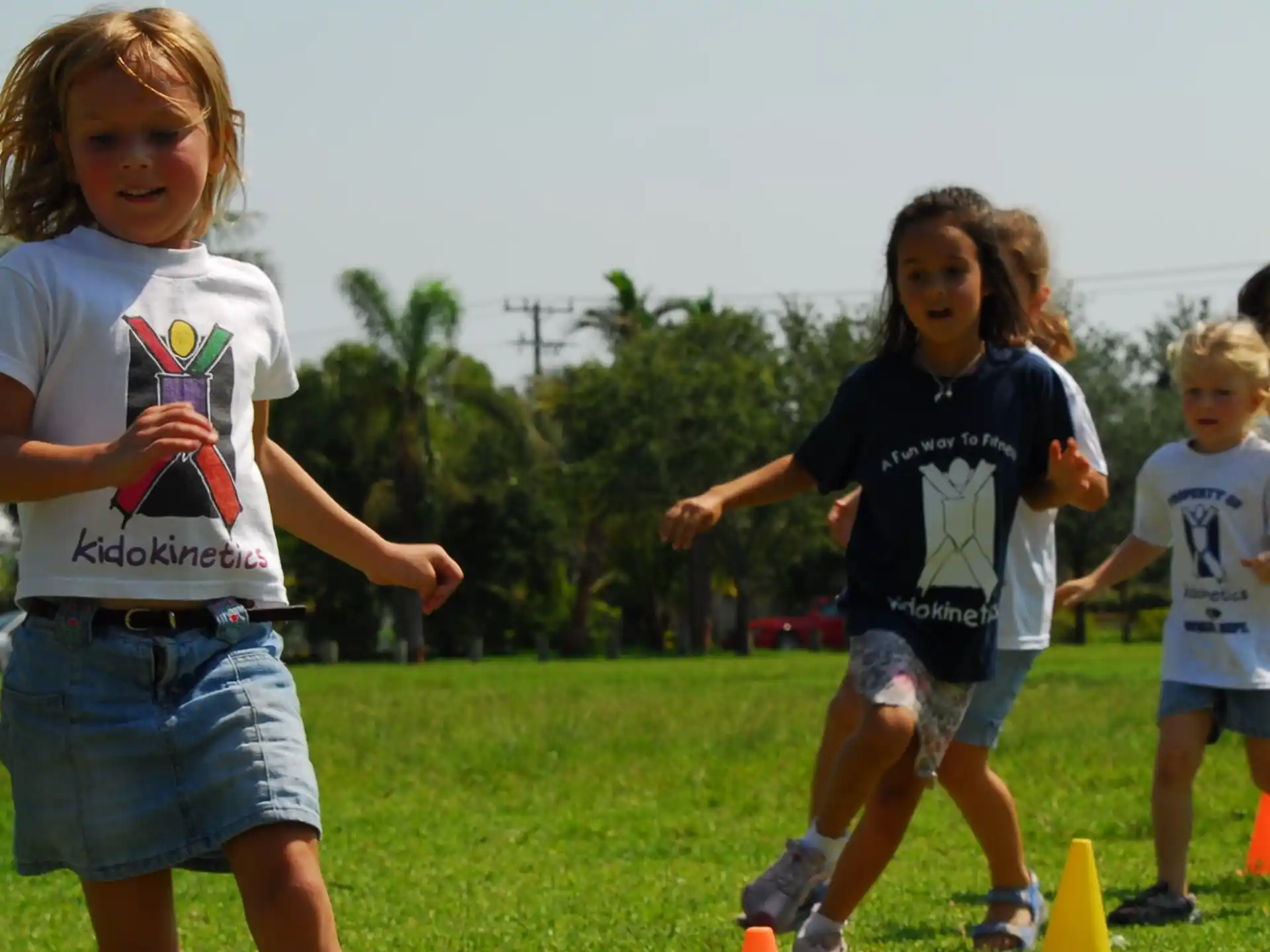 a group of children running
