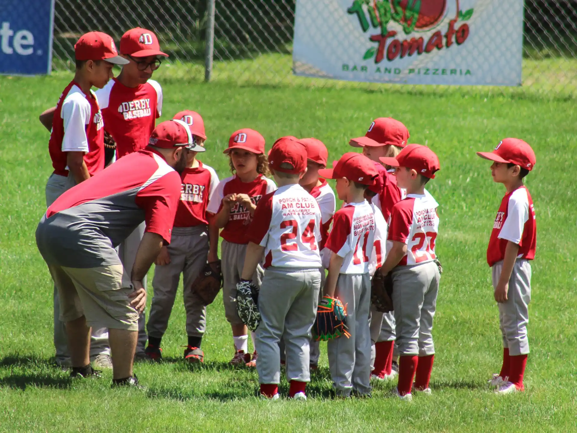 a group of kids in baseball uniforms
