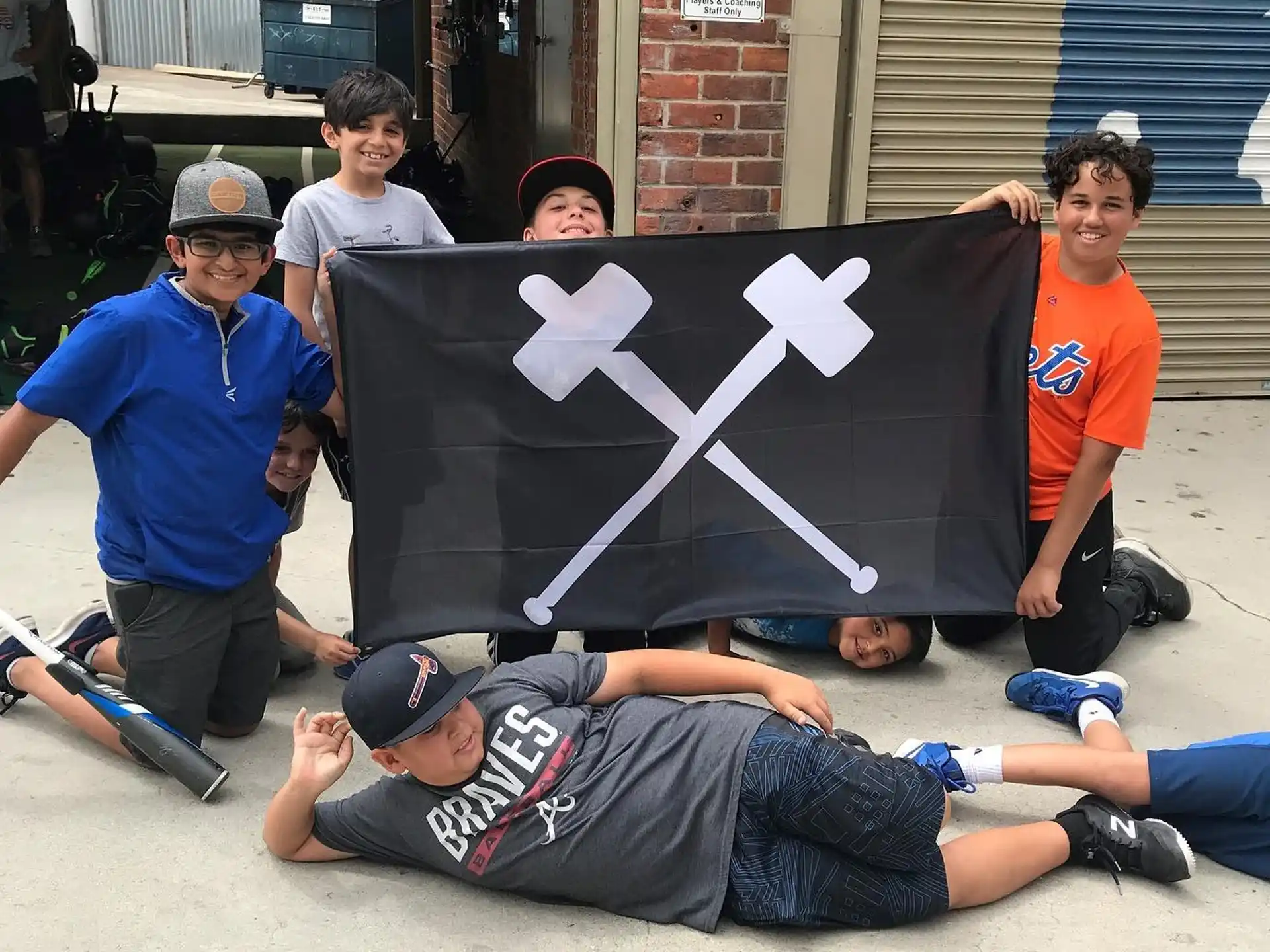 a group of people holding a flag