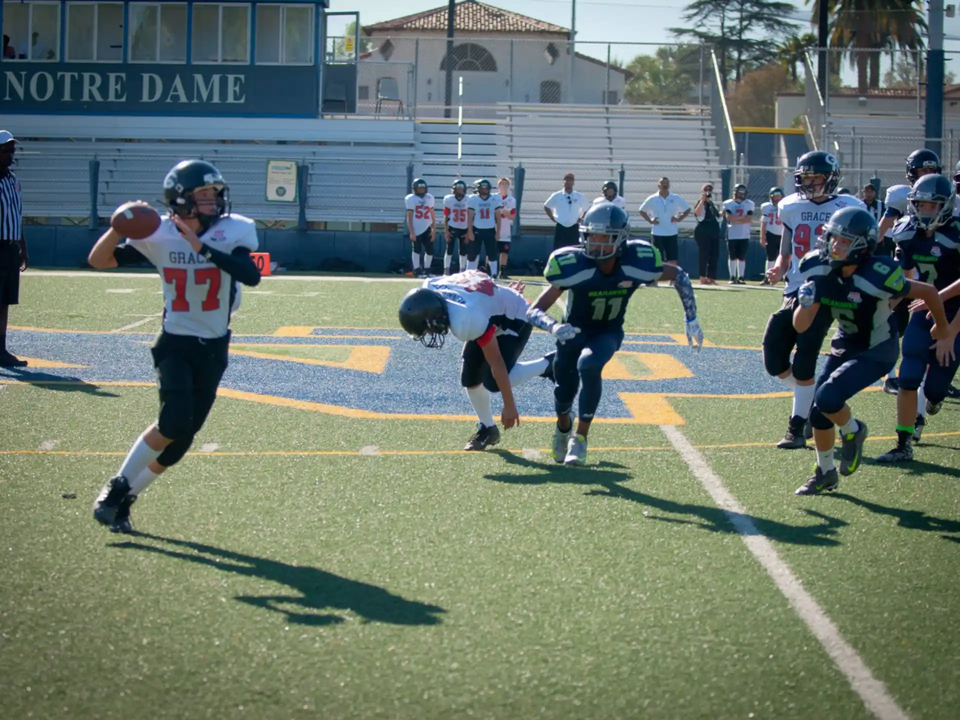 a group of people playing football