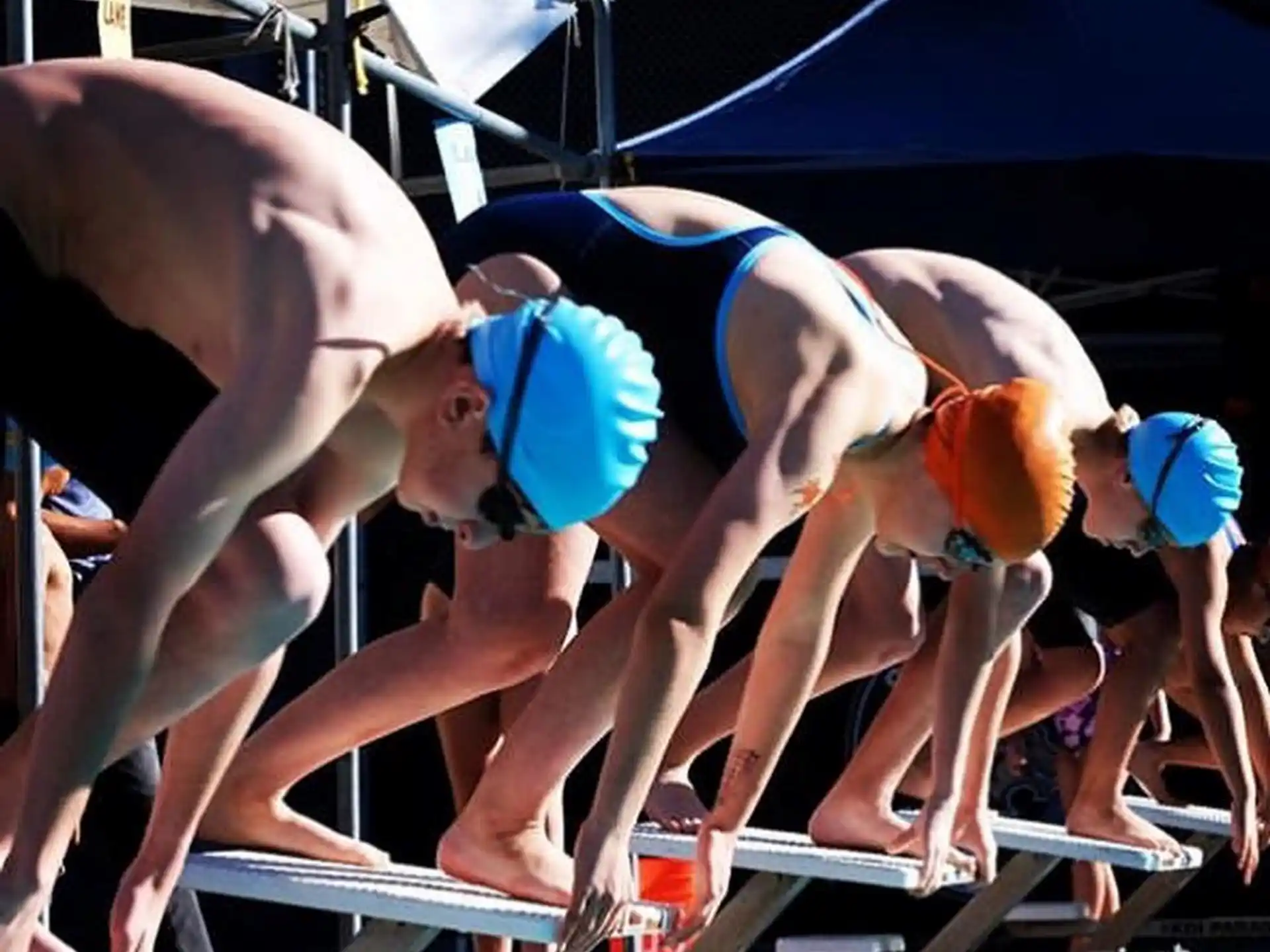 a group of swimmers in a pool