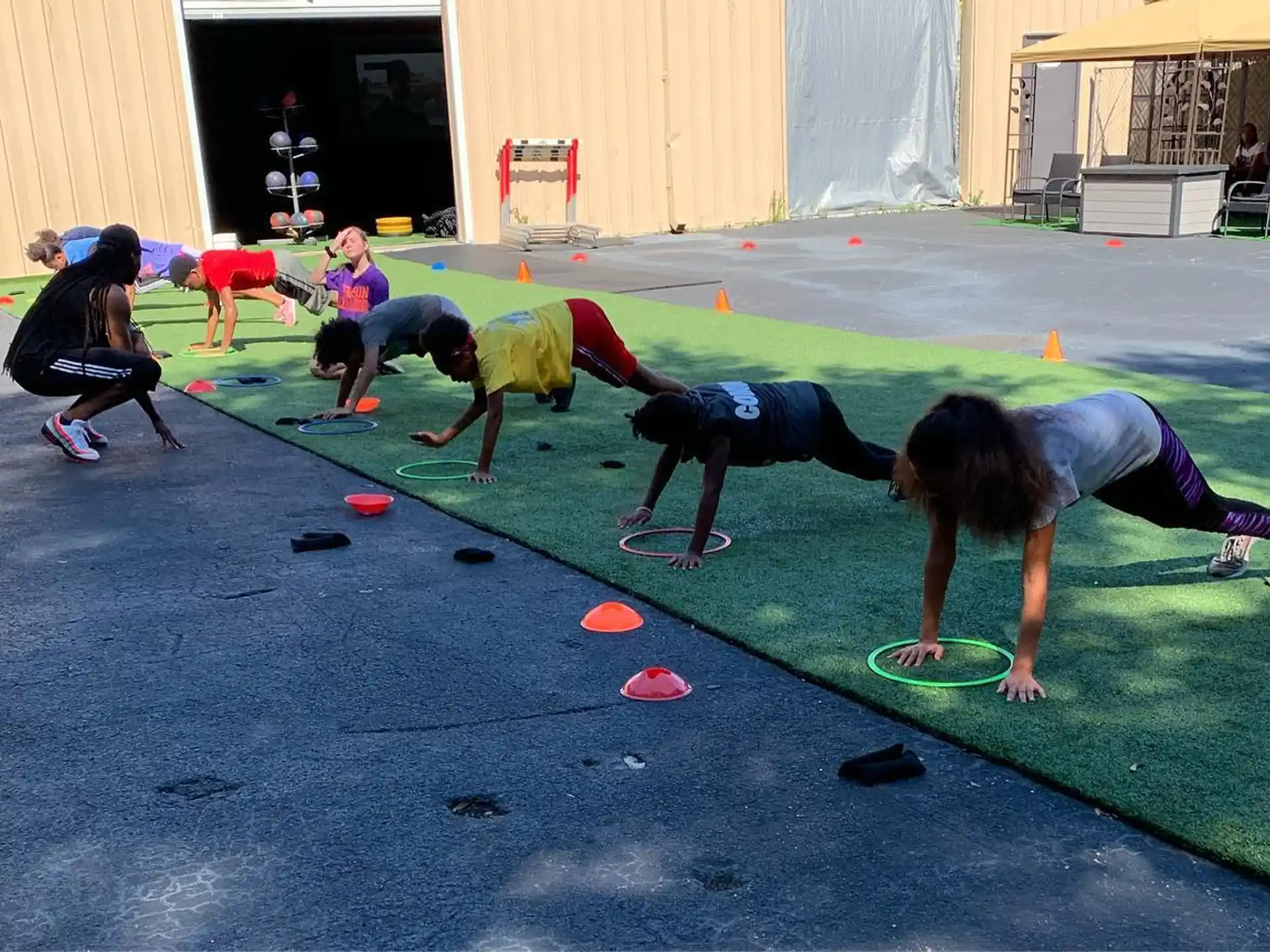a group of people doing yoga