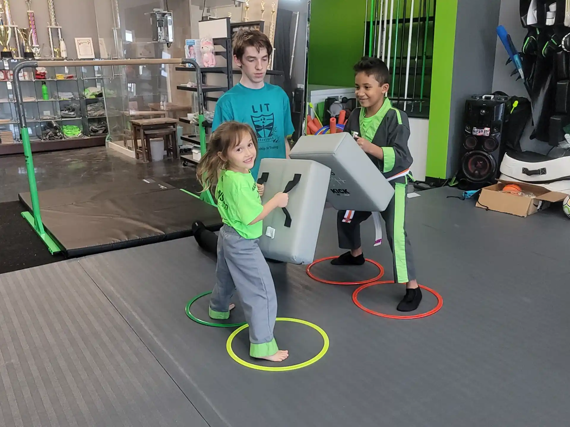 a group of children playing with a toy