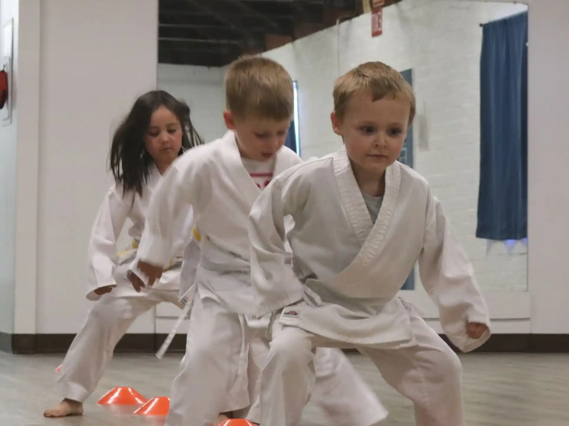 a group of kids in karate uniforms