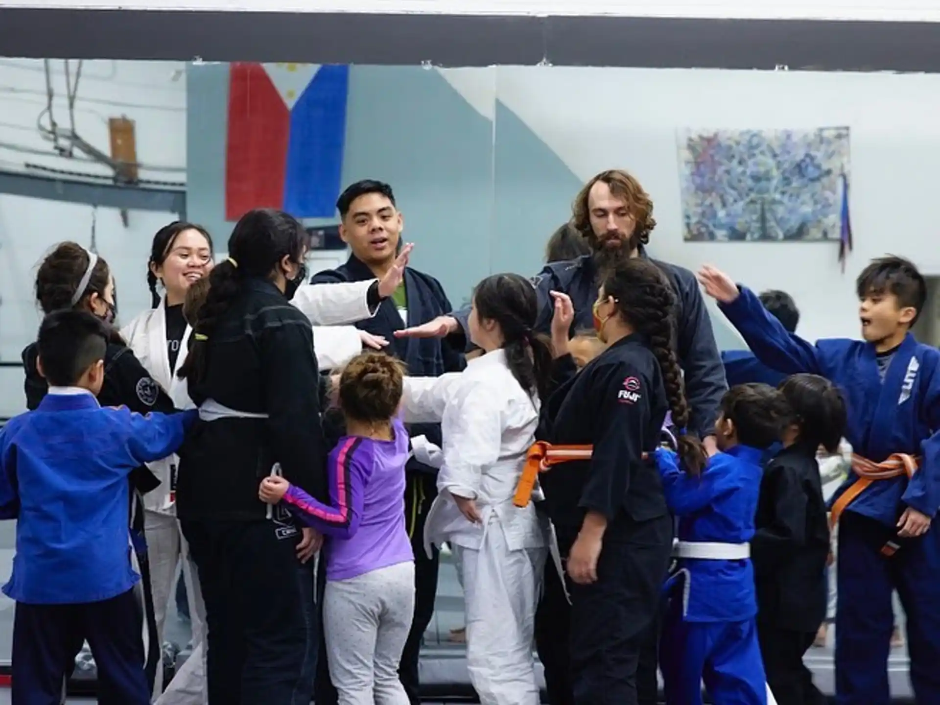 a group of people in a room