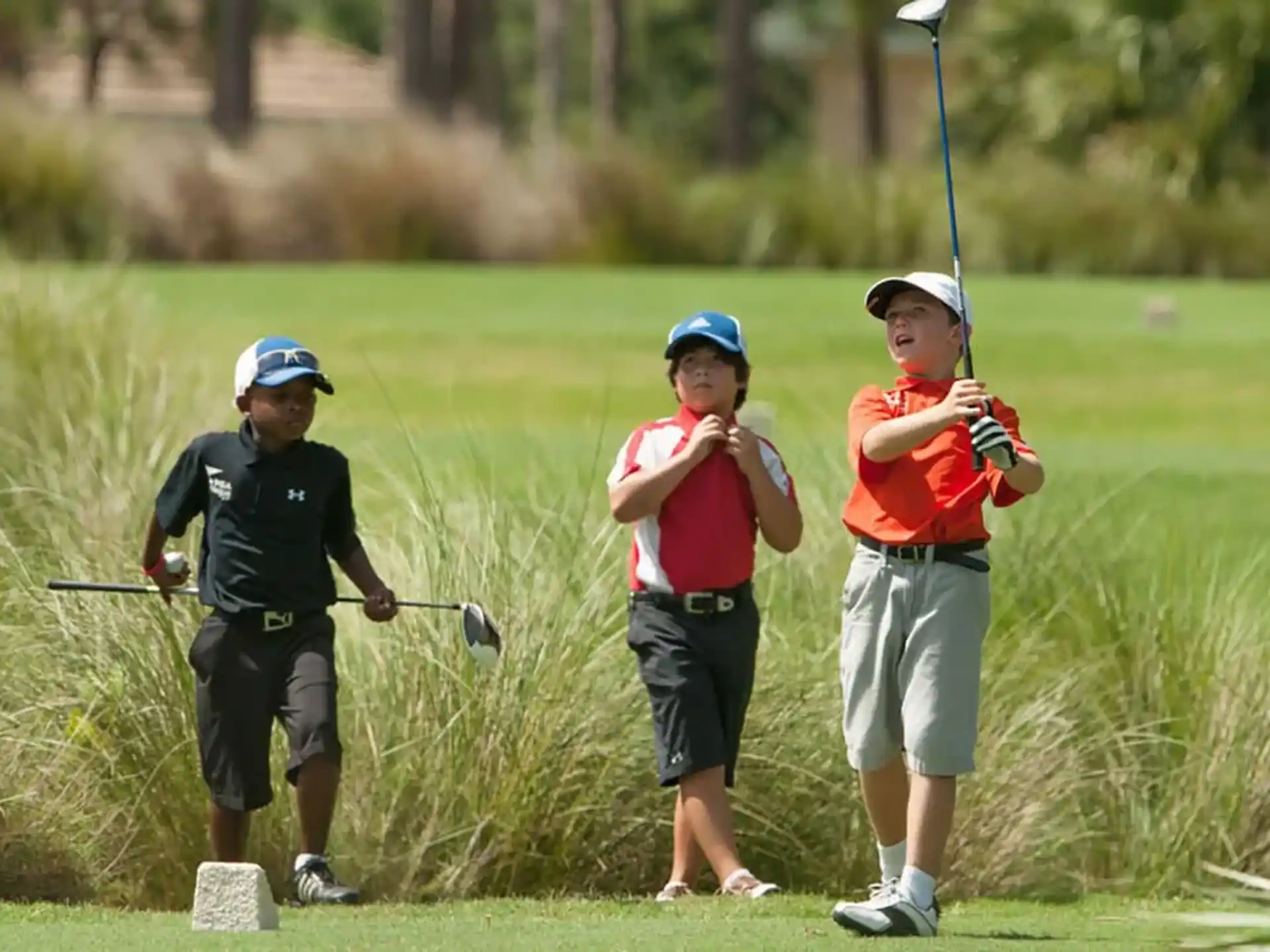 a group of people playing golf