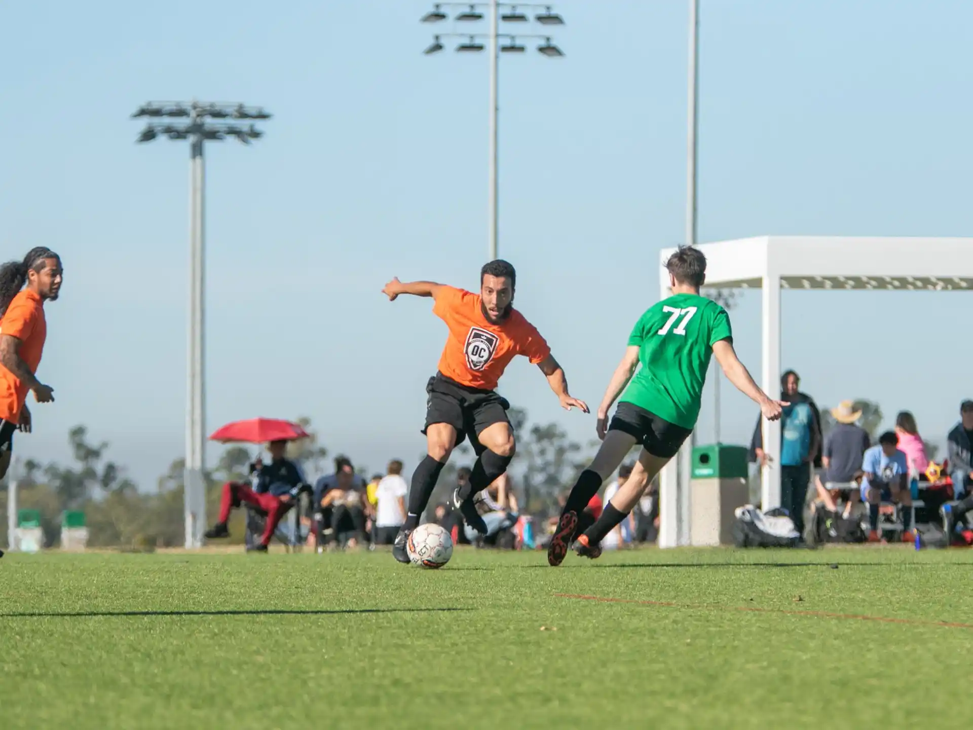 a group of people playing football