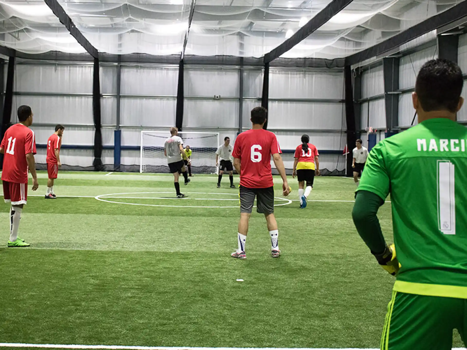 a group of men playing football