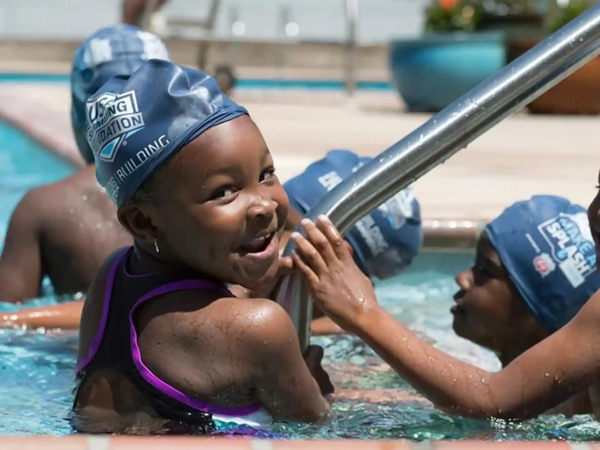 a baby in a pool