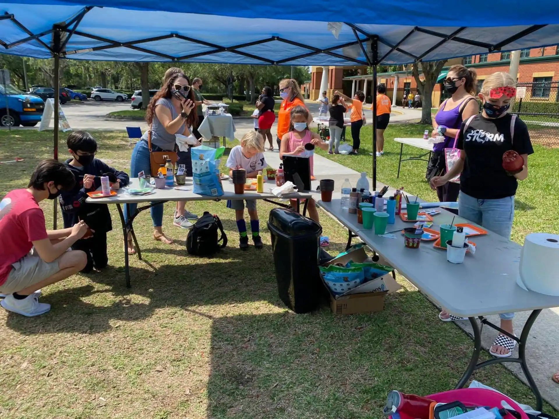 a group of people at a picnic