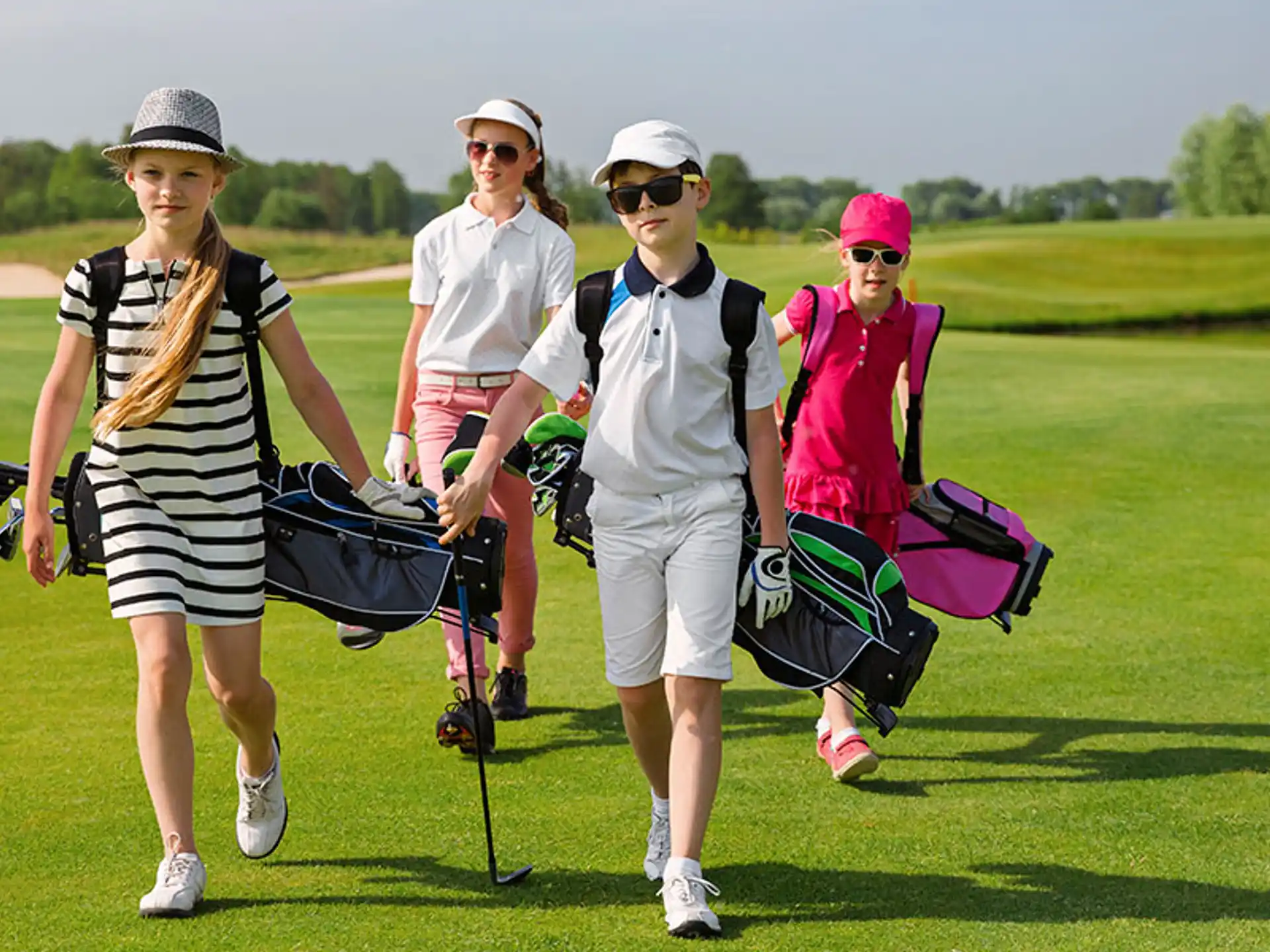 a group of people on a golf course