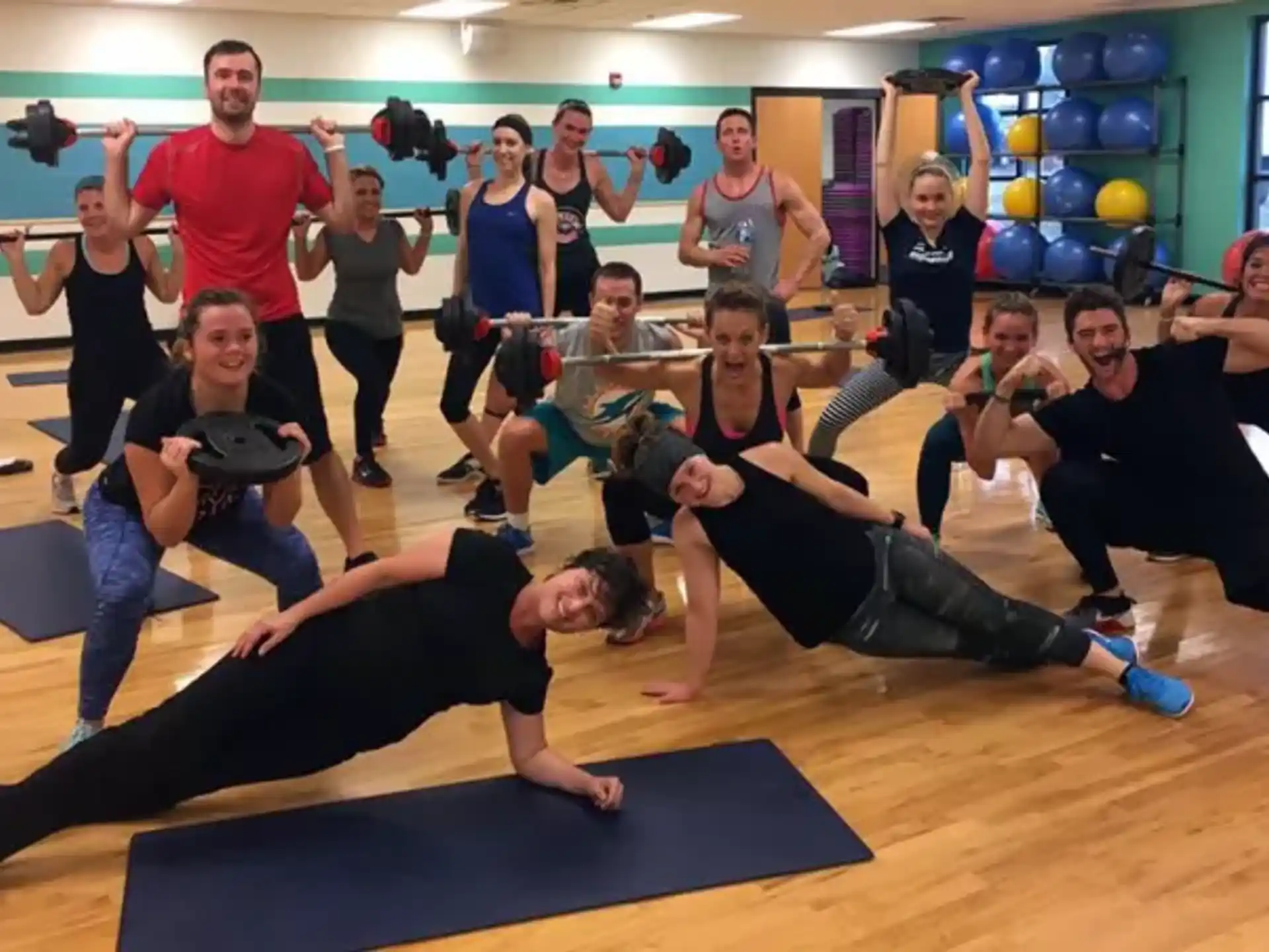 a group of people exercising