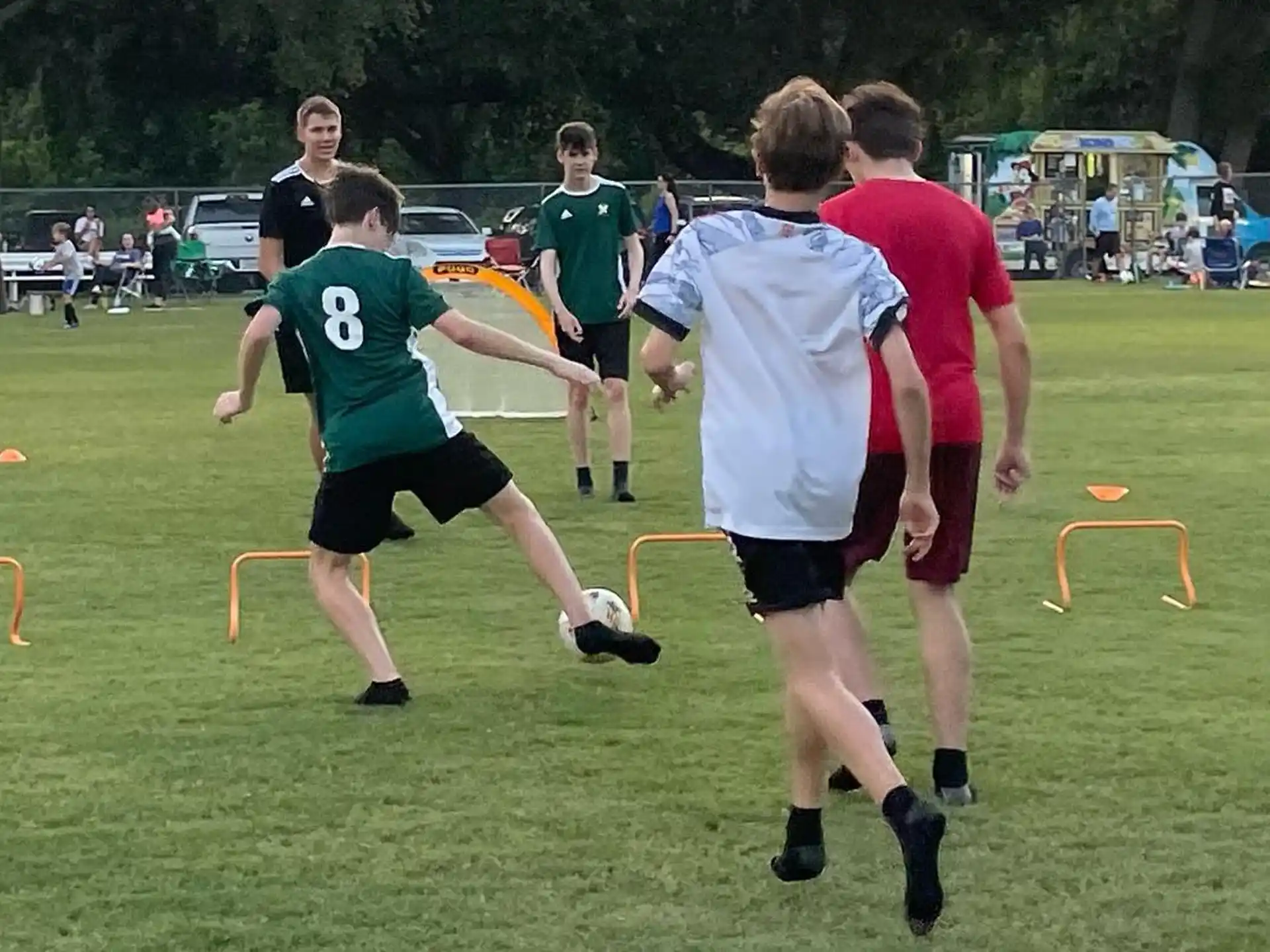 a group of men playing football