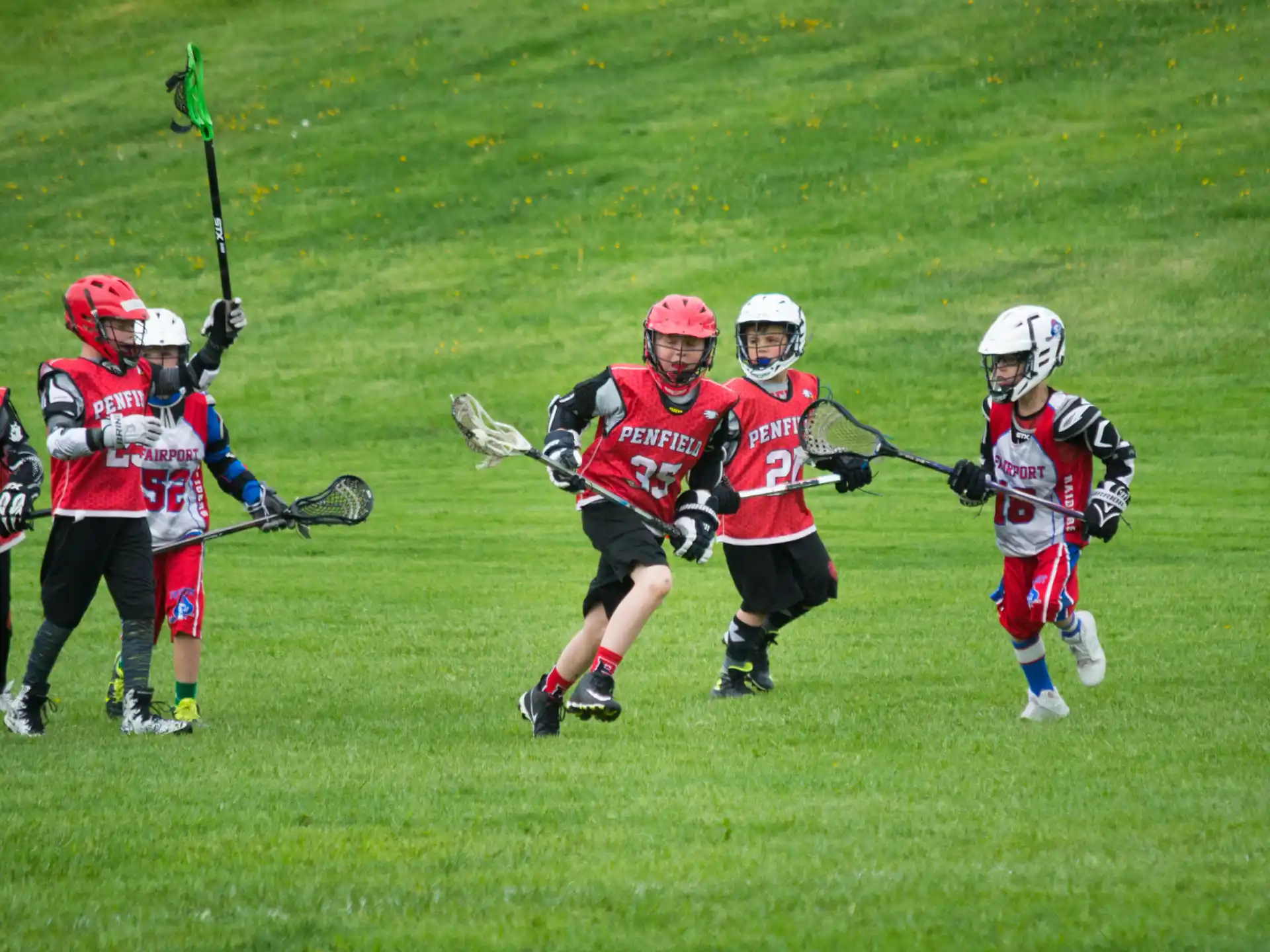 a group of people playing lacrosse