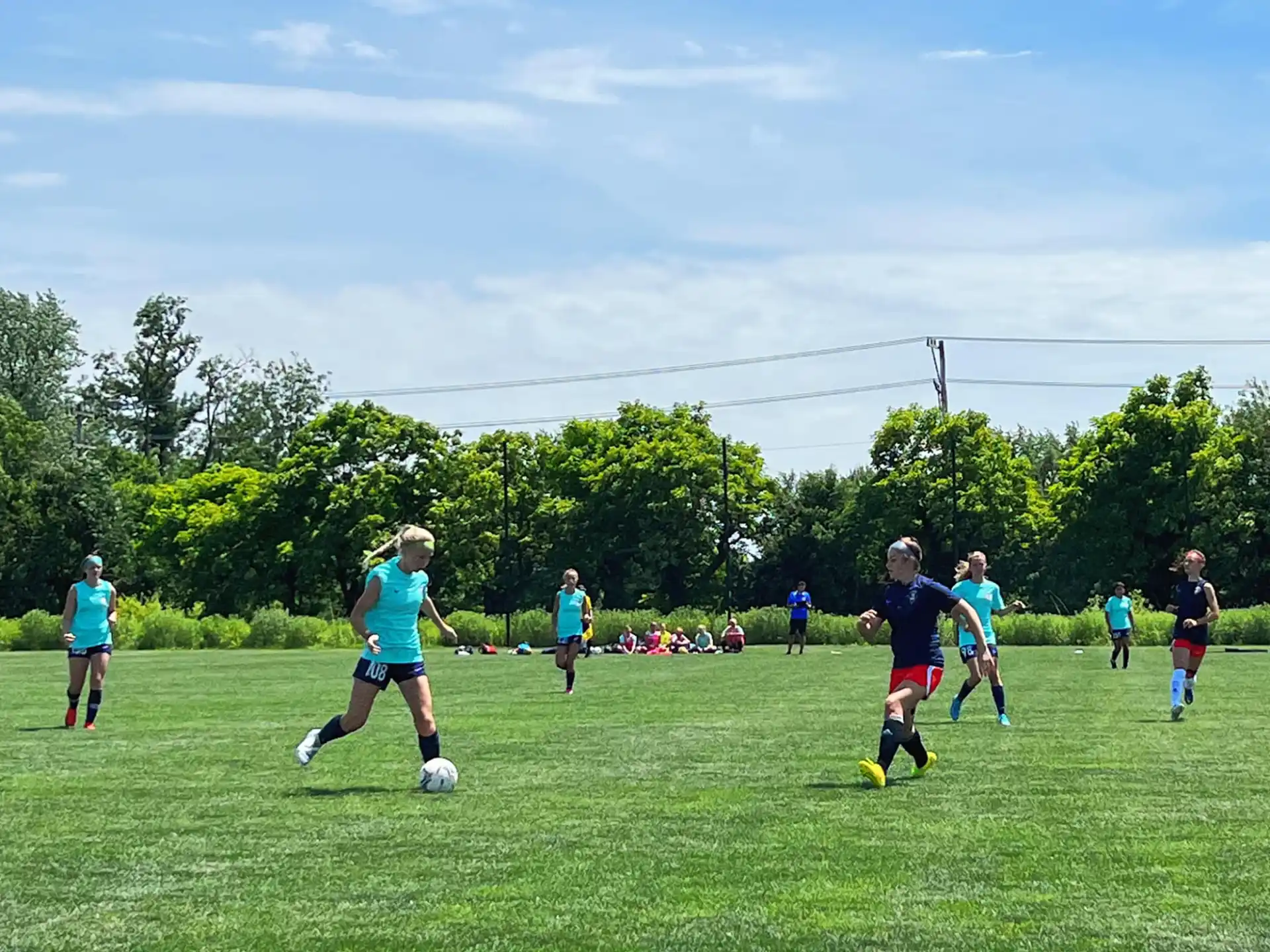 a group of people playing football