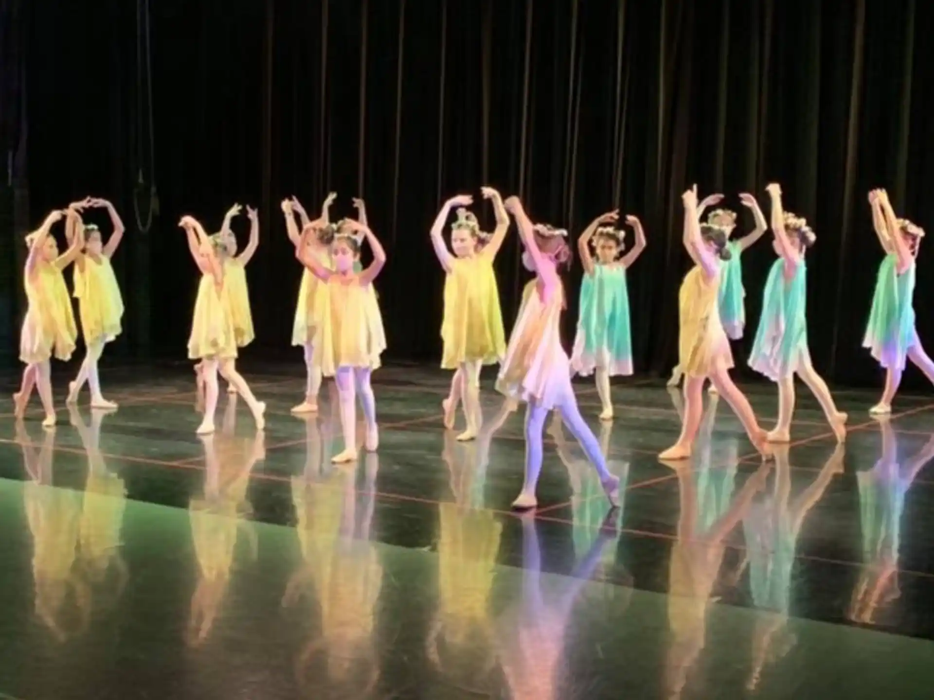 a group of girls dancing on a stage