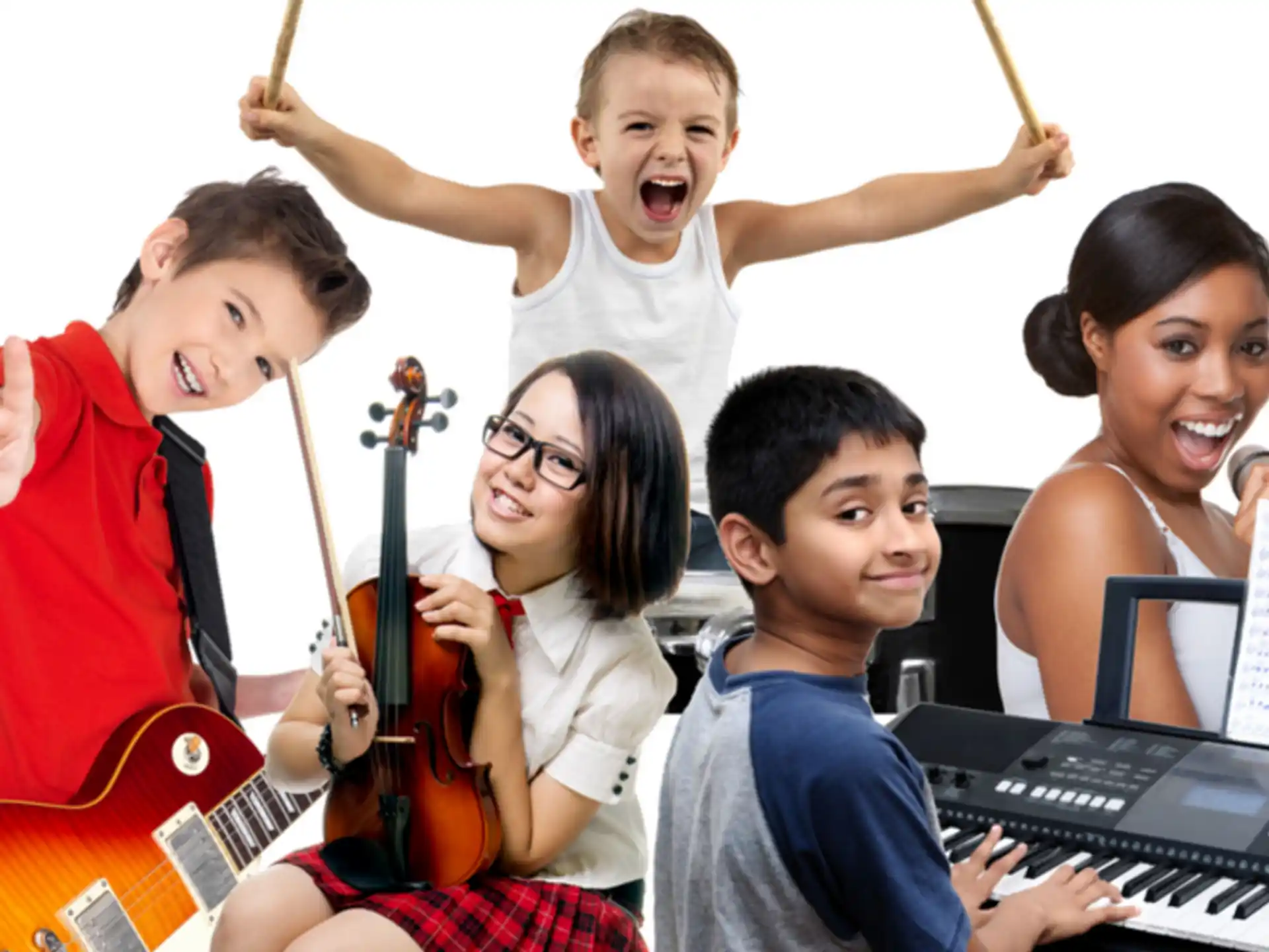 a group of kids holding musical instruments