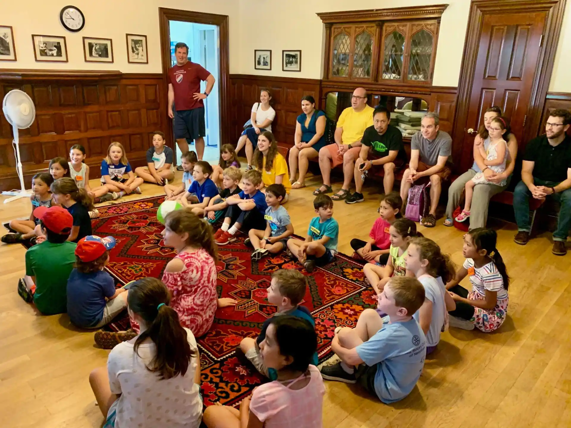 a group of people sitting in a room