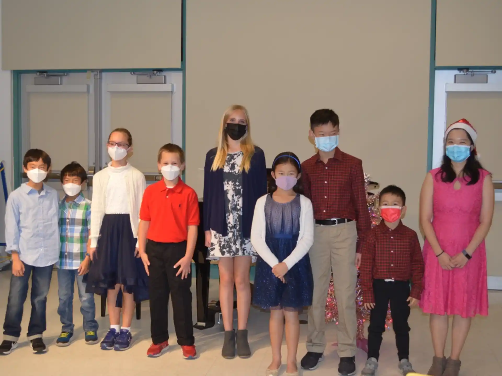 a group of people wearing masks