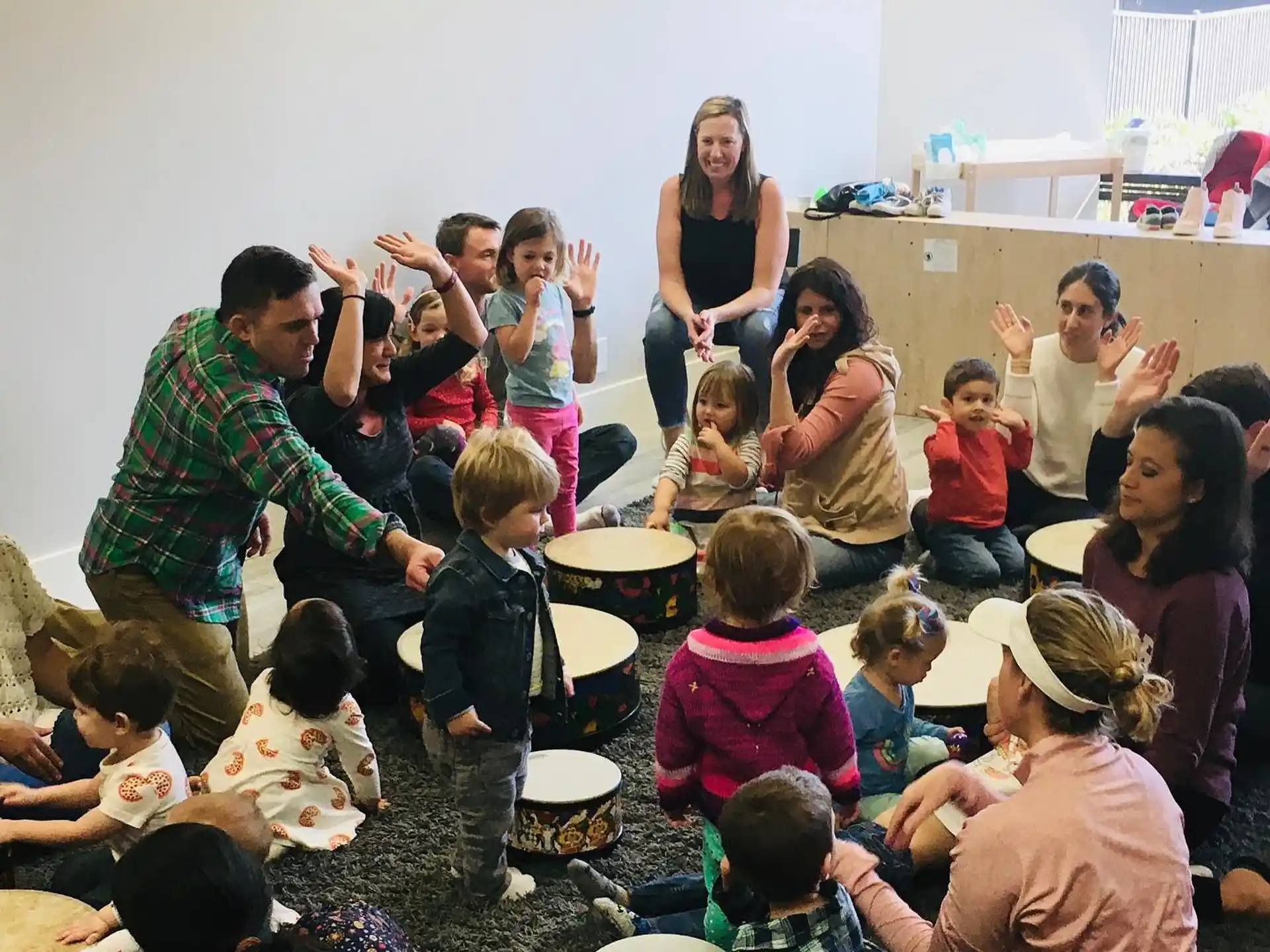 a group of people in a circle