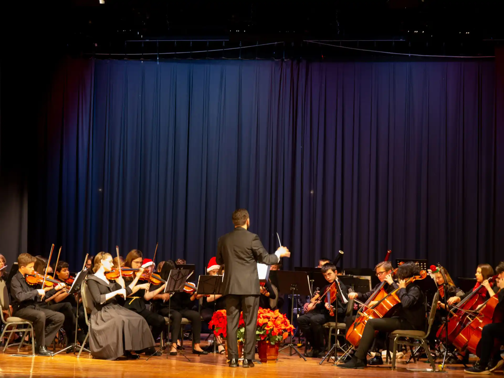 a person standing in front of an orchestra
